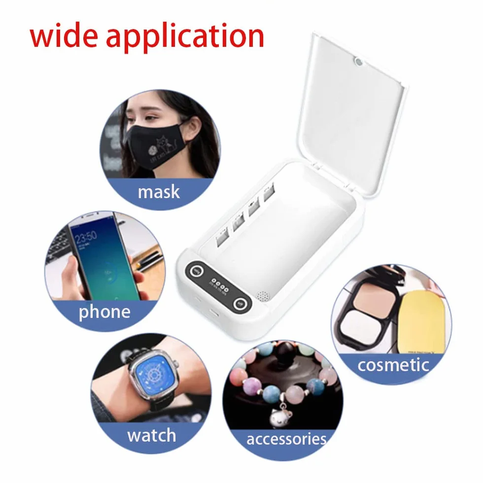 TopHomer Boîte désinfectante à lumière UV, multifonction pour téléphone portable, clés, masque, fonction d'aromathérapie, chargement USB, blanc