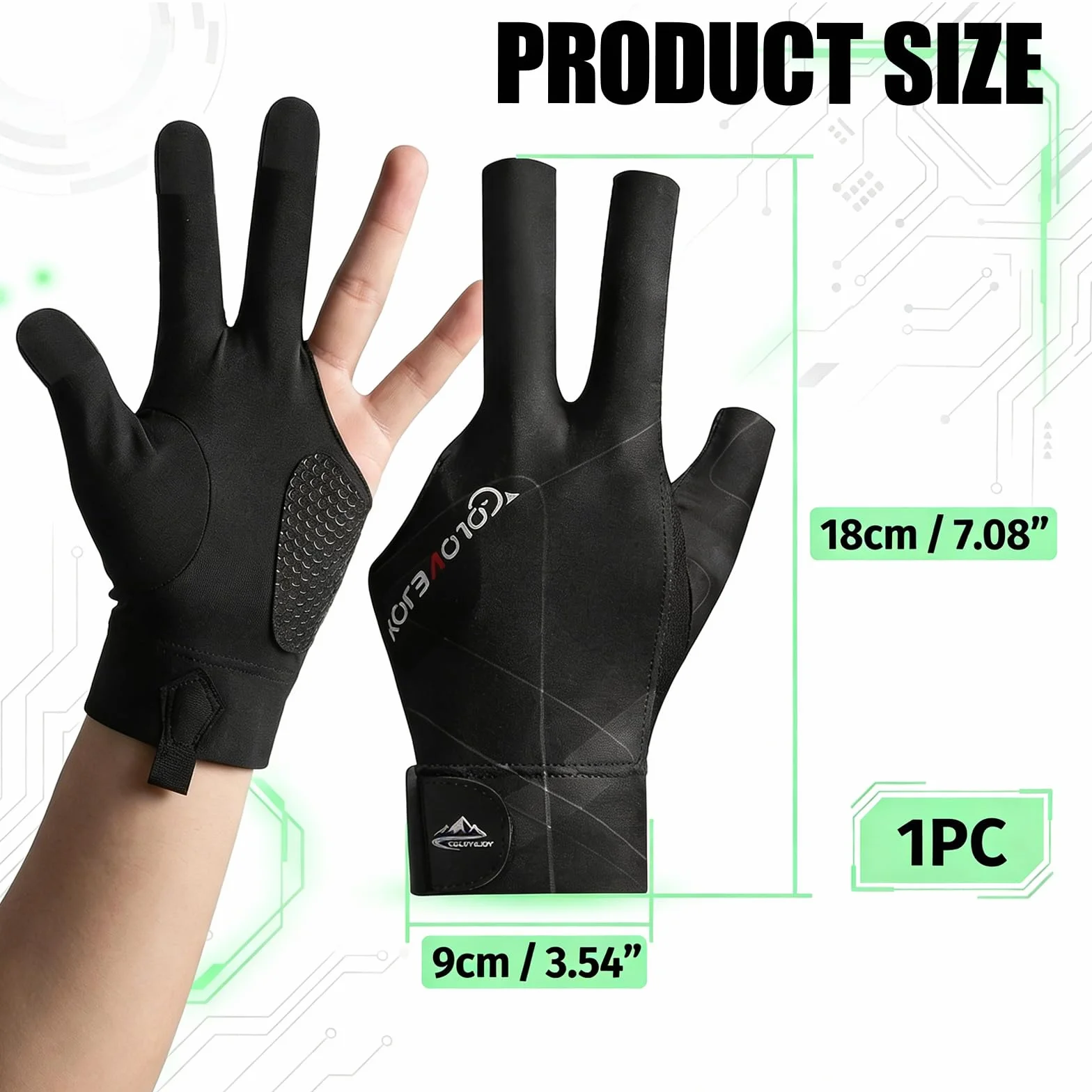 Gants de Billard Respirants à Séchage Rapide Antidérapant pour Tir Précision Queue de Billard Noir
