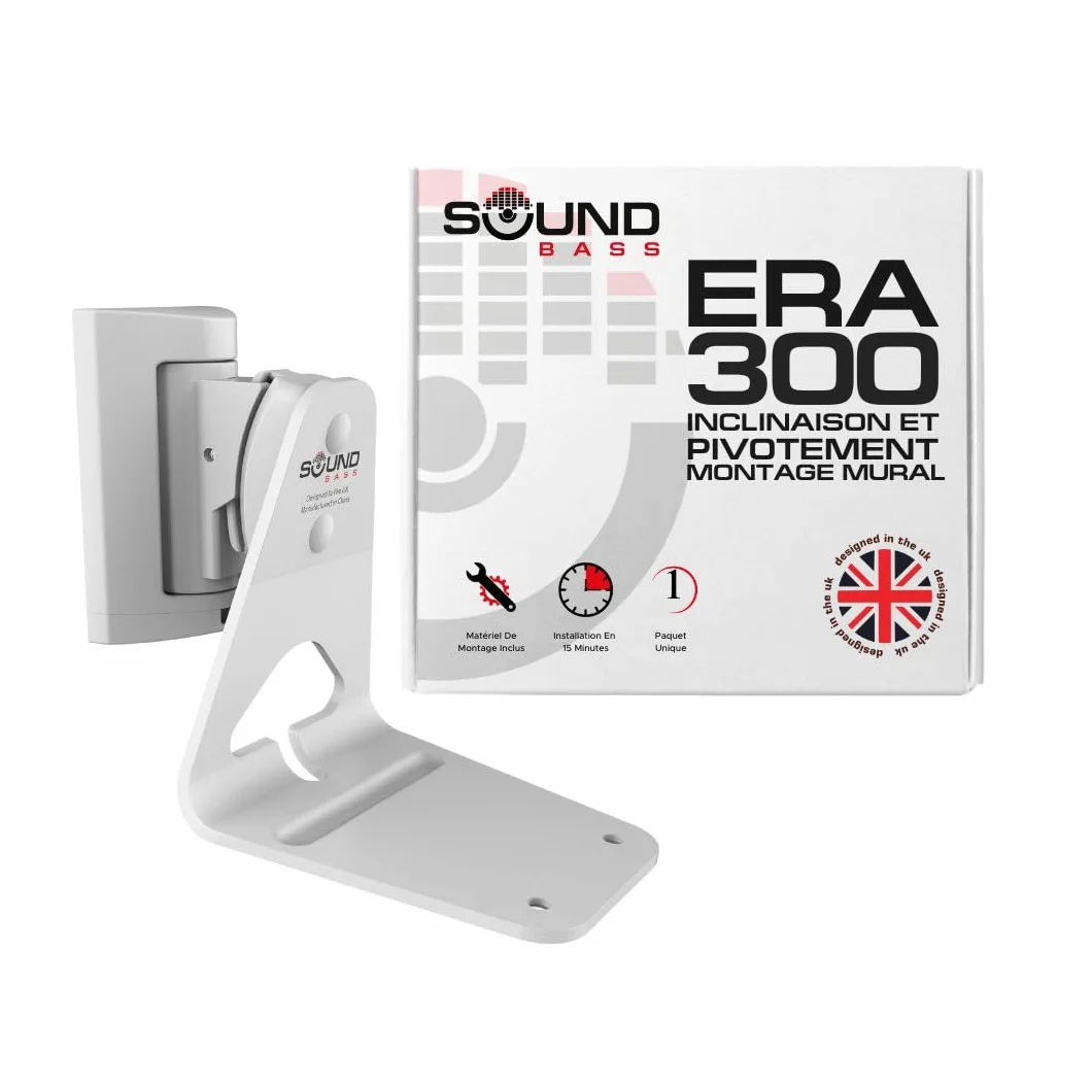 Sound Bass ERA300 Support Mural, Inclinable et Pivotant, Blanc, Simple (1 pièce), Compatible avec Sonos ERA 300, Installation Facile, Kit de Fixation Inclus