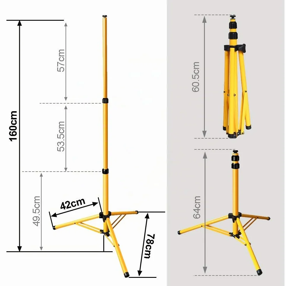 Trépied de chantier télescopique LED acier hauteur réglable 1,60 m