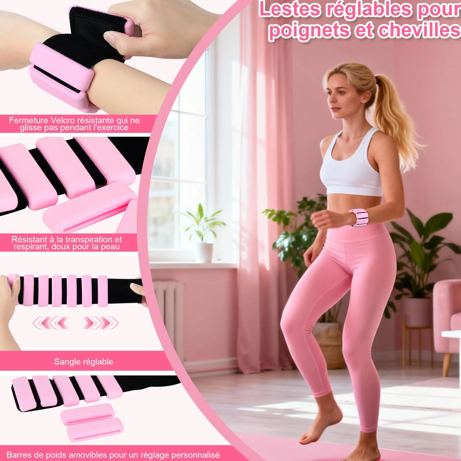 Kit Pilates 14PCS Rose – Kit Pilates Maison avec Anneau, Ballon, Bandes de Résistance – Set Entraînement Complet