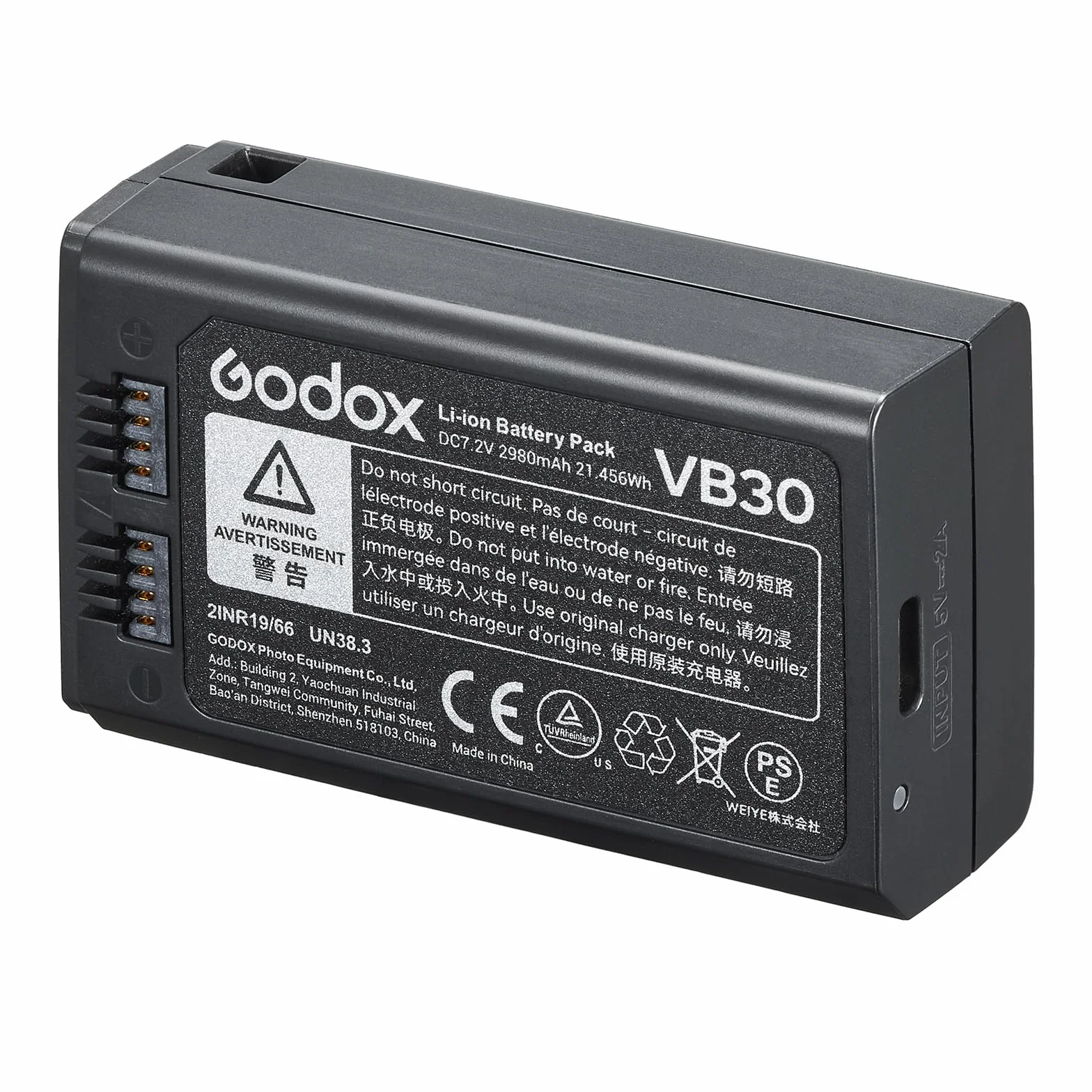 Godox VB30 Batterie, V1Pro Bartterie avec Type-C Port, 2980mAh VB30 Batterie Lithium pour Flash Godox V1 Pro C/S/N/F/O et V1 V860III V100