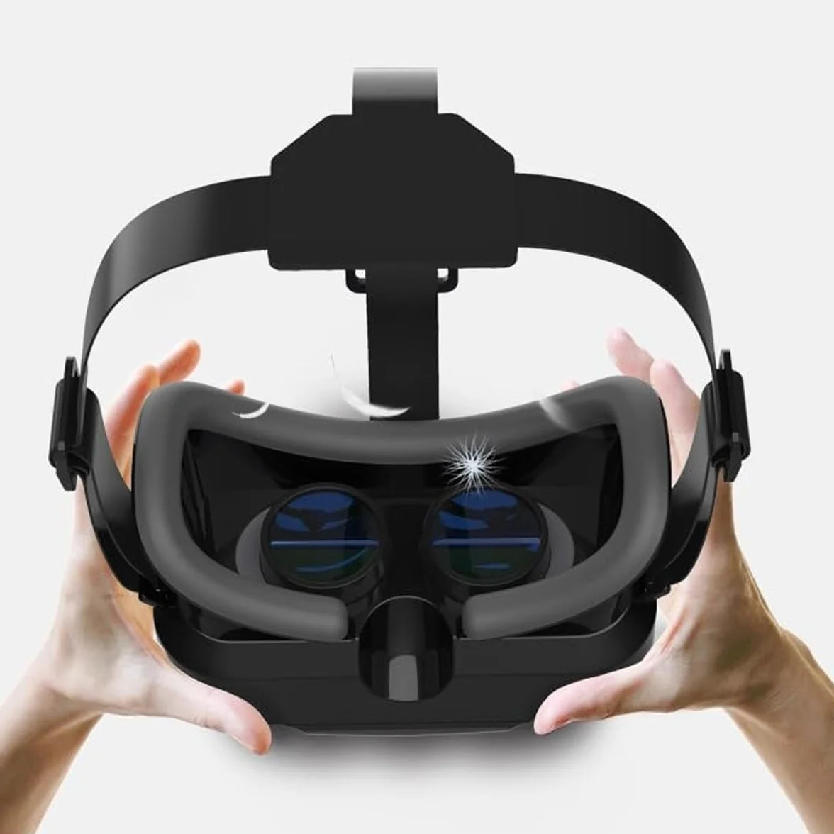 Lunettes VR 3D avec écouteurs 360°, grand écran, lumière bleue, distance pupillaire réglable