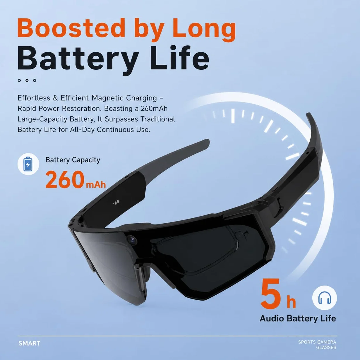 Lunettes Intelligentes 4K AI, Caméra 8MP, Lunettes de Sport Bluetooth avec Commande Vocale, Stabilisation EIS, IP54 pour Le Cyclisme, Le Ski, la Randonnée (Orange Rouge)