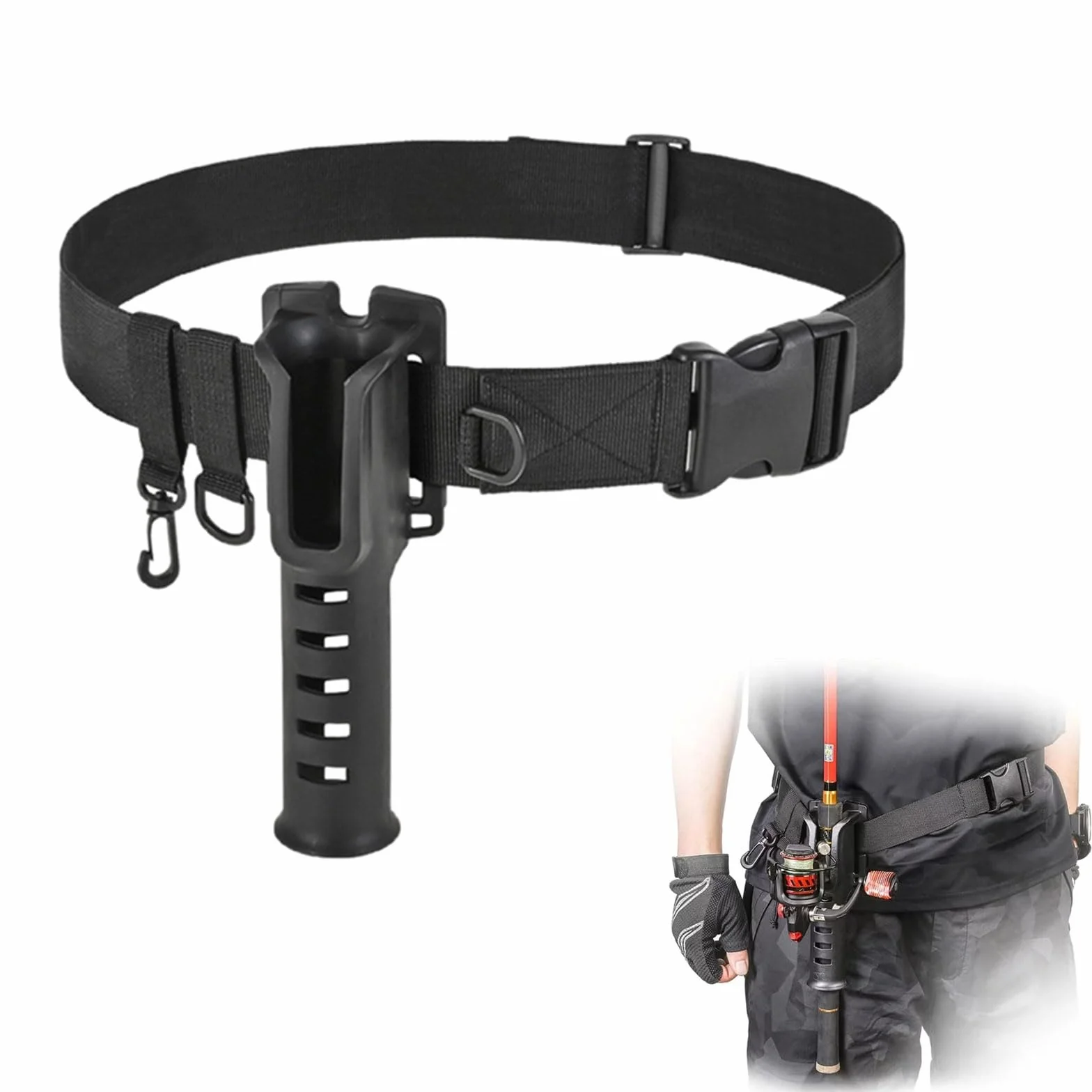 Ceinture de Pêche Réglable avec Anneaux en D, Support de Canne Portable