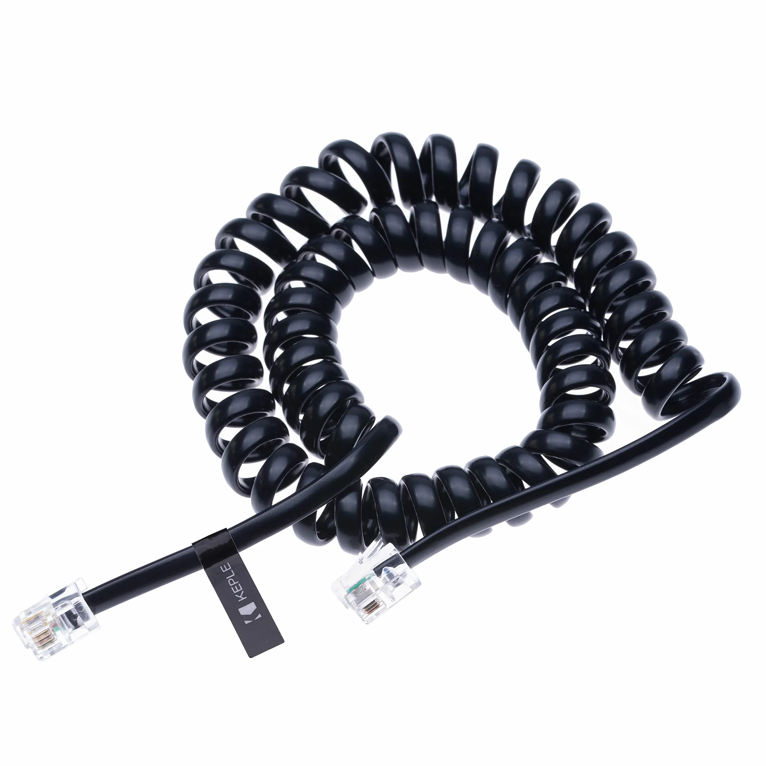 Keple Câble téléphonique RJ10 incurvé à ressort en spirale pour combiné téléphonique 2 mètres Compatible avec les téléphones fixes AT&T, Cisco, NEC, ROLM, ITT, TI (Noir)