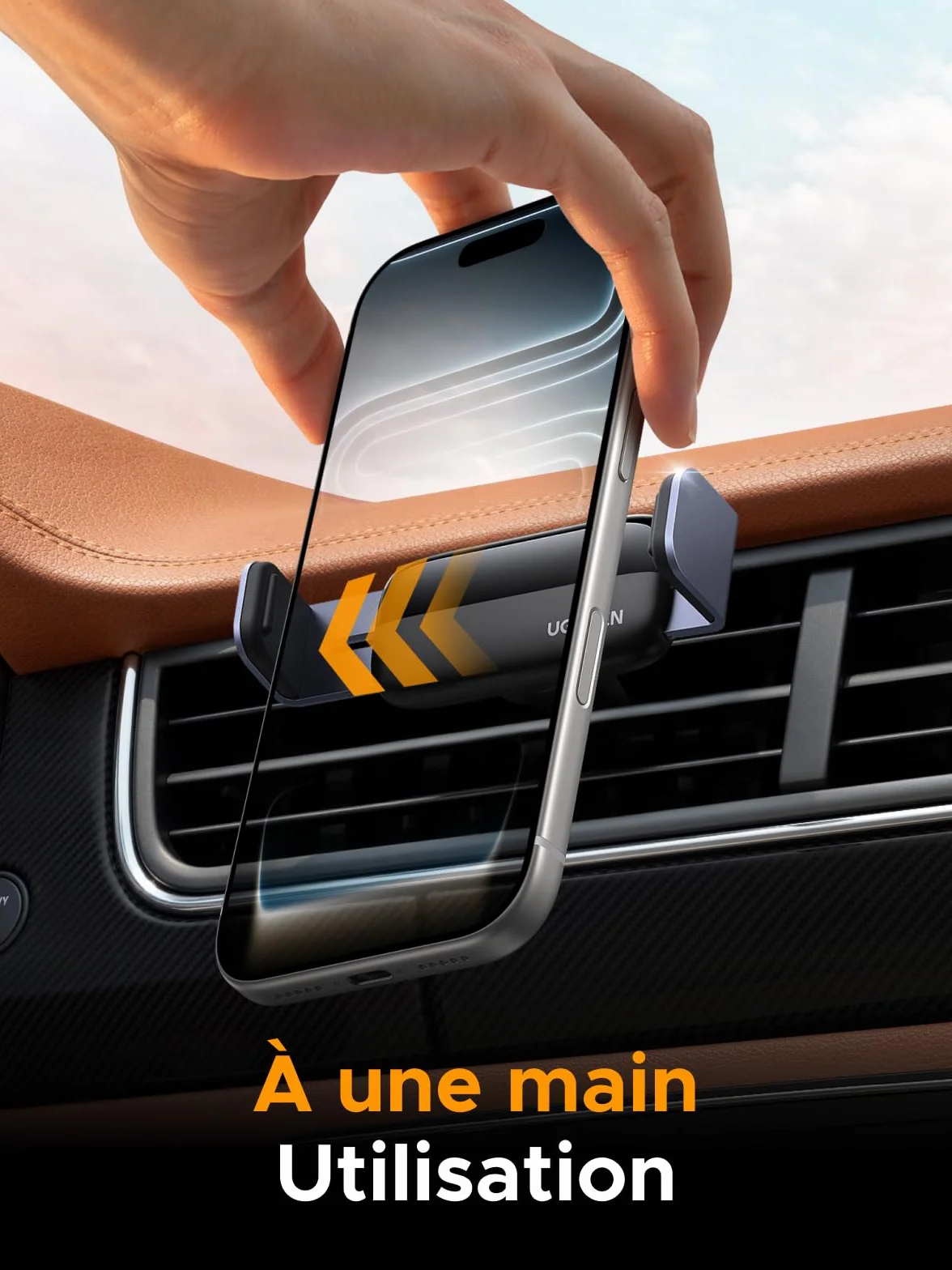 UGREEN Support Téléphone Voiture Gravité Grille Aération Porte Smartphone Voiture Ventilation Accroche Téléphone Auto Compatible avec iPhone 17 Pro Max Air 16 15 14 Galaxy S25 Ultra S24