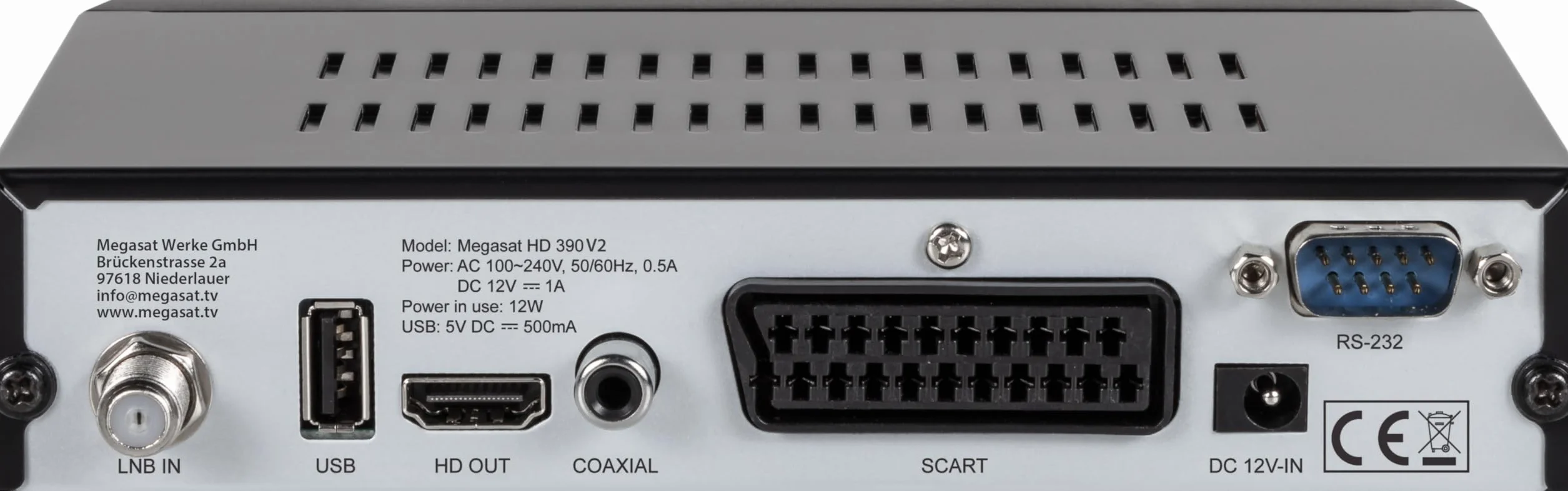 Megasat HD 390 – Récepteur Satellite HD (DVB-S/DVB-S2, Lecteur multimédia, HDMI, Péritel, 2 × USB, écran) – Noir