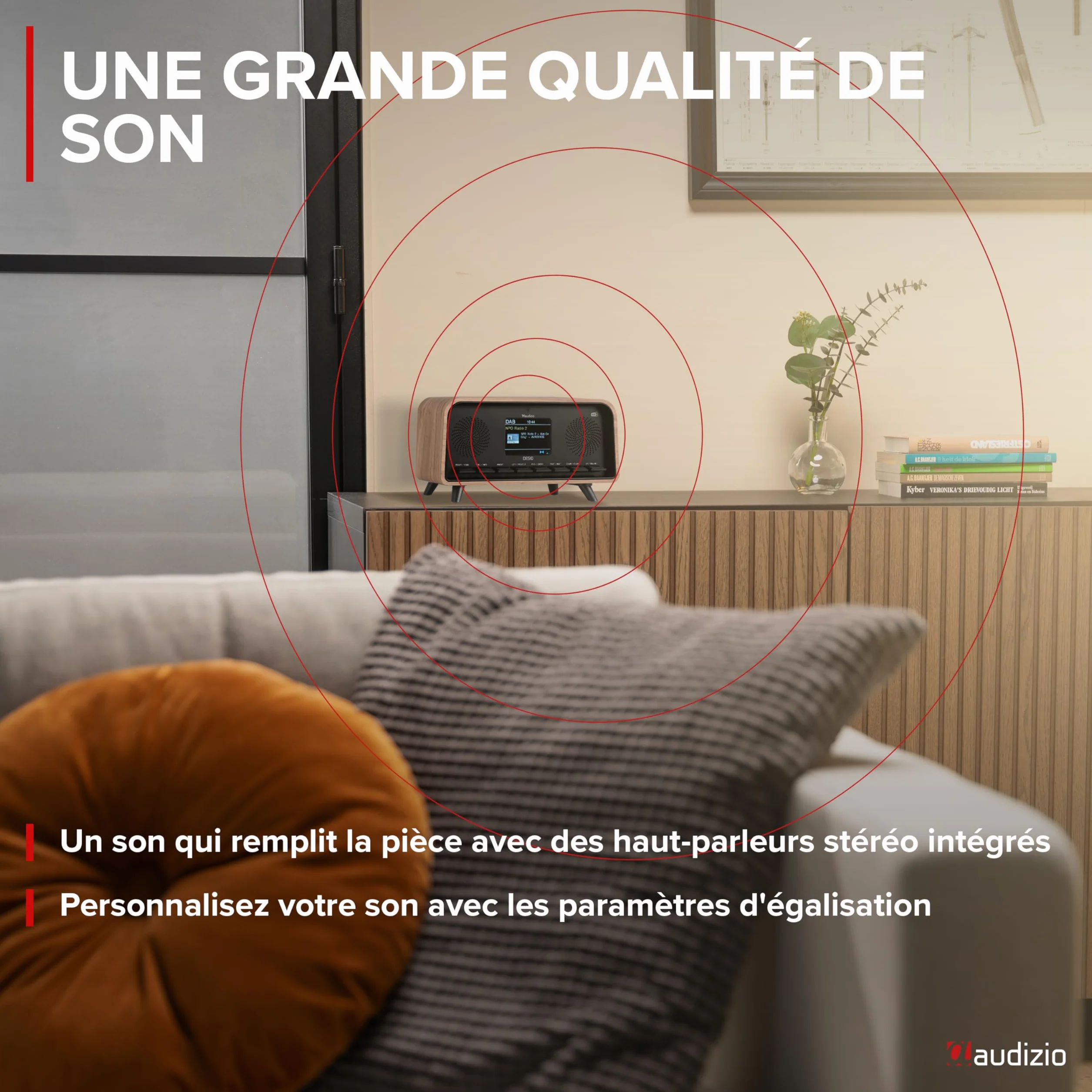 Audizio Desio Radio Dab/Dab+/FM avec BT 5.0, Écran Couleur 2,4", Port USB et Entrée AUX 3,5 mm, Design Rétro Couleur Chêne, Alarme et Minuterie, Idéale pour Salon, Cuisine ou Chambre