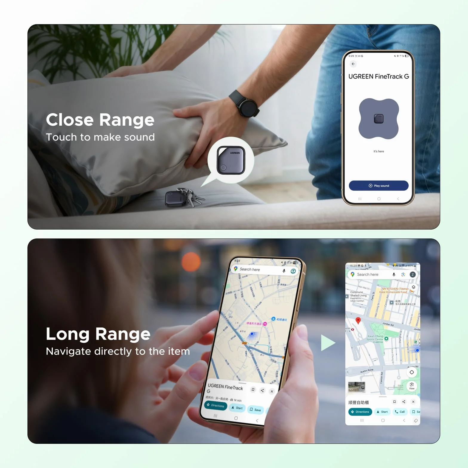 UGREEN FineTrack G Tag Traceur Fonctionne avec Find Hub Android Uniquement Chargement USB C Localisateur Objets Bluetooth pour Clés Valises Portefeuilles Wallet Bagages Sacs avec Câble USB C Lot de 4