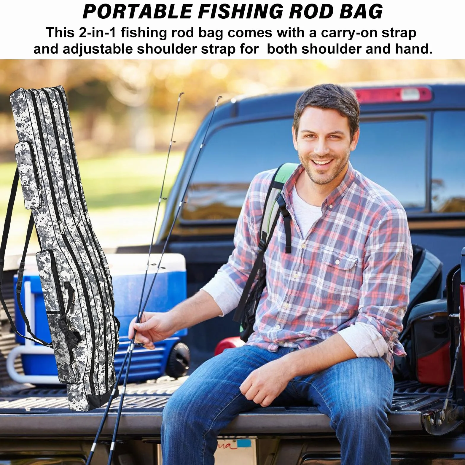 Sac de pêche 3 couches 150cm, Housse canne à pêche pliable camouflage, Accessoires pêche portable