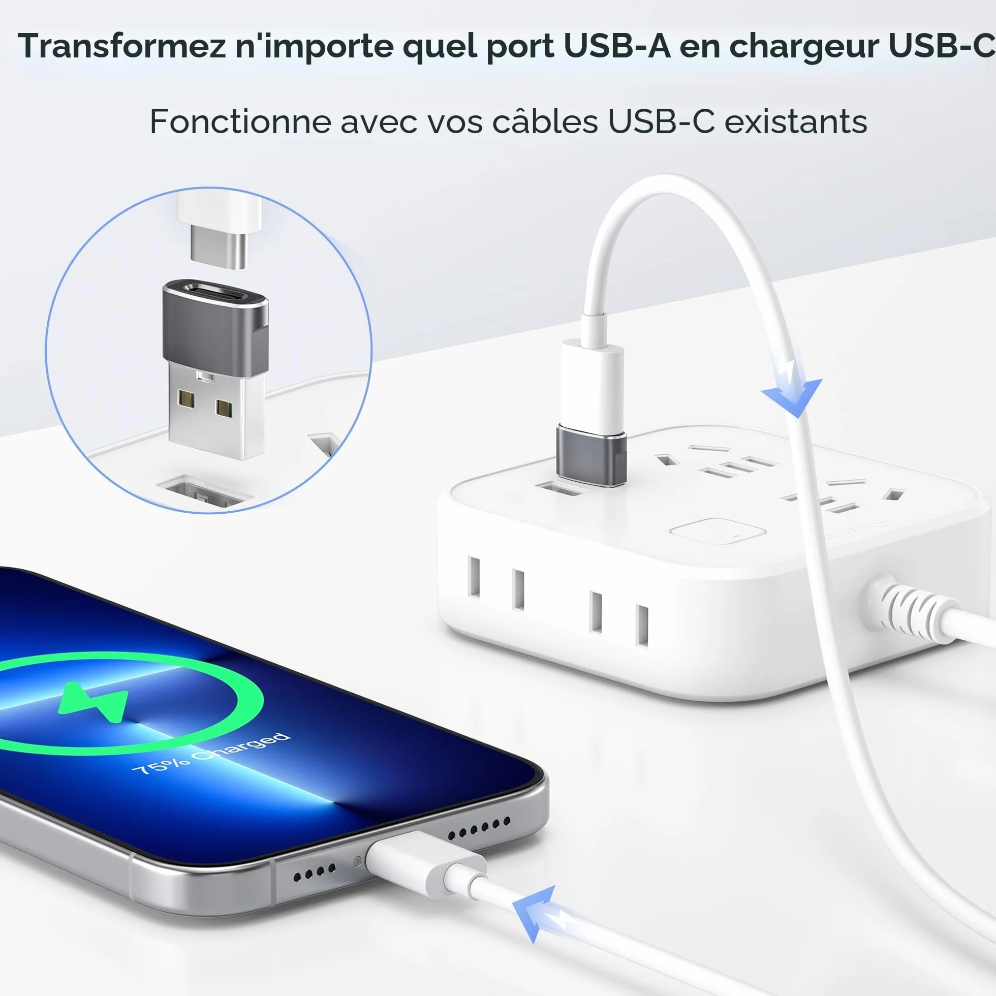 Basesailor Adaptateur USB vers USB C 3 Pack Type C Femelle USB A Mâle Convertisseur Chargeur pour iPhone 17 Pro Max Apple 16 15 14 13 iWatch 8 9 S11 SE AirPods Pro 3 2 iPad 10 Air 4 5 Mini 6 7