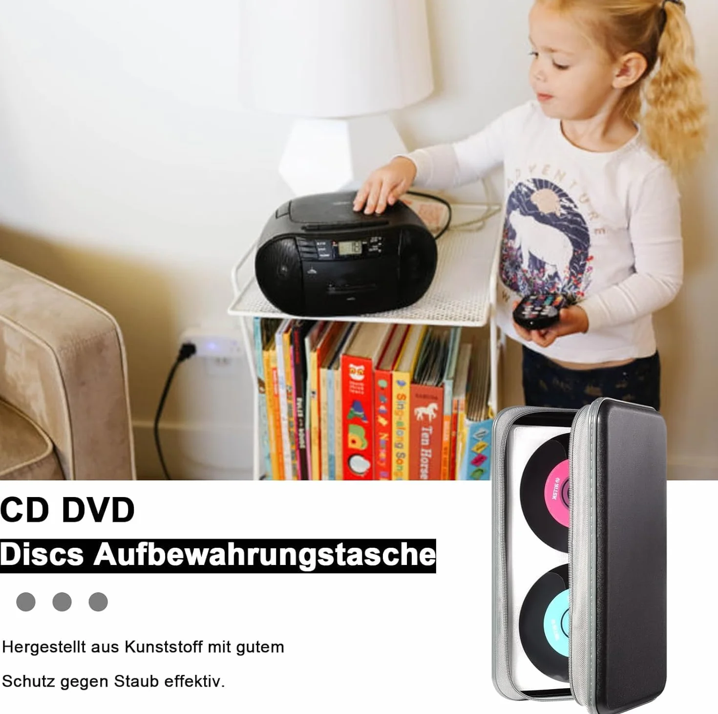 Sac CD, sac de rangement pour disques CD DVD, sac de rangement pour CD pour la maison et les automobiles pouvant contenir 80 disques en noir.