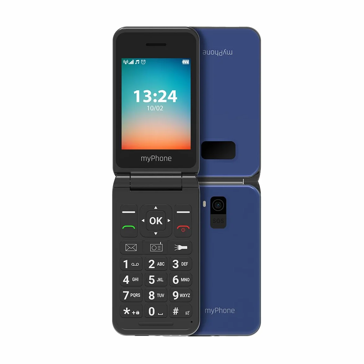 myPhone Flip LTE Téléphone Portable Senior à Clapet Débloqué 4G, Grandes Touches, Bouton SOS, Double SIM