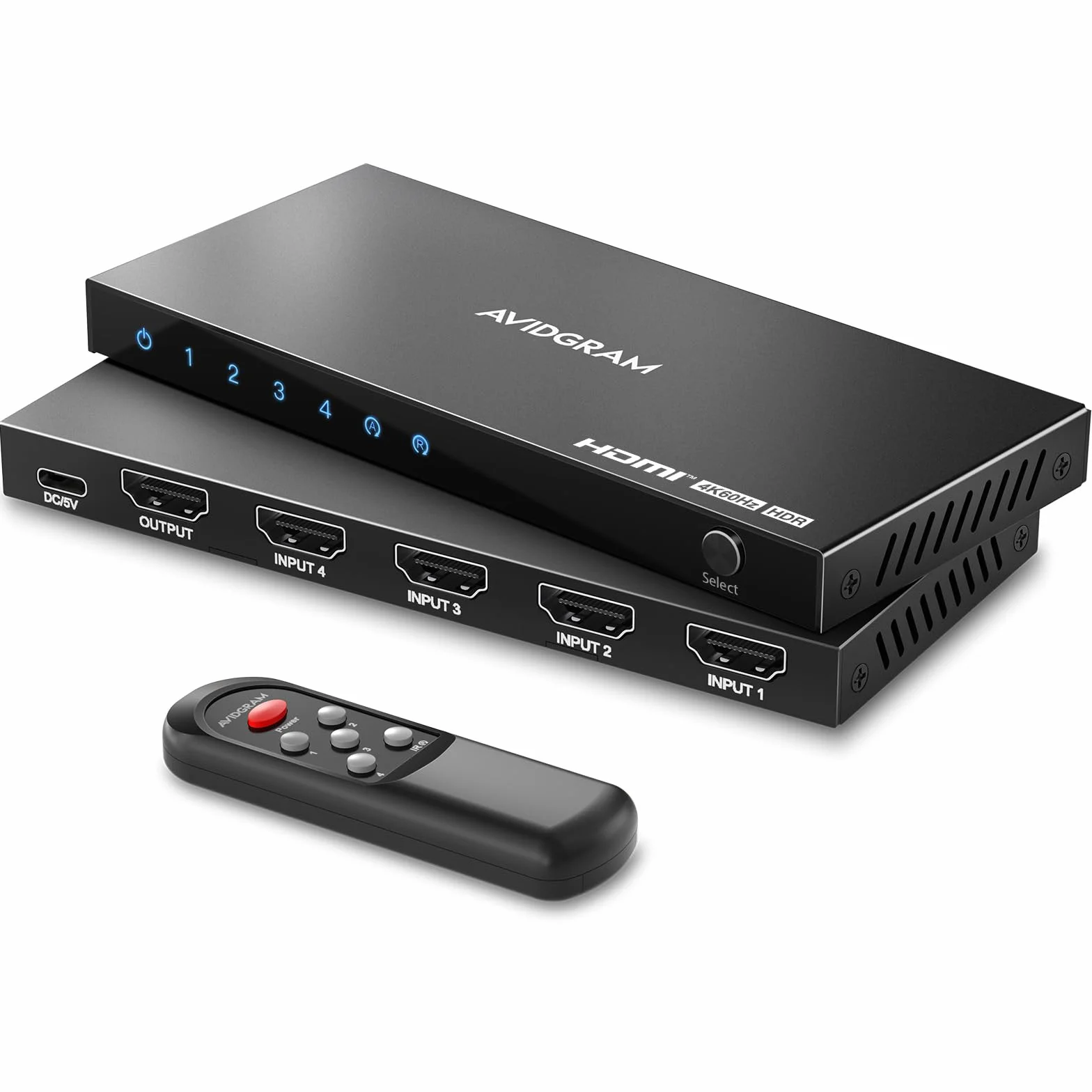 AVIDGRAM HDMI Switch 4K 60Hz HDMI 2.0 4 in 1 Out Selector Box with IR Remote HDCP 2.2 HDR10 3D 18Gbps