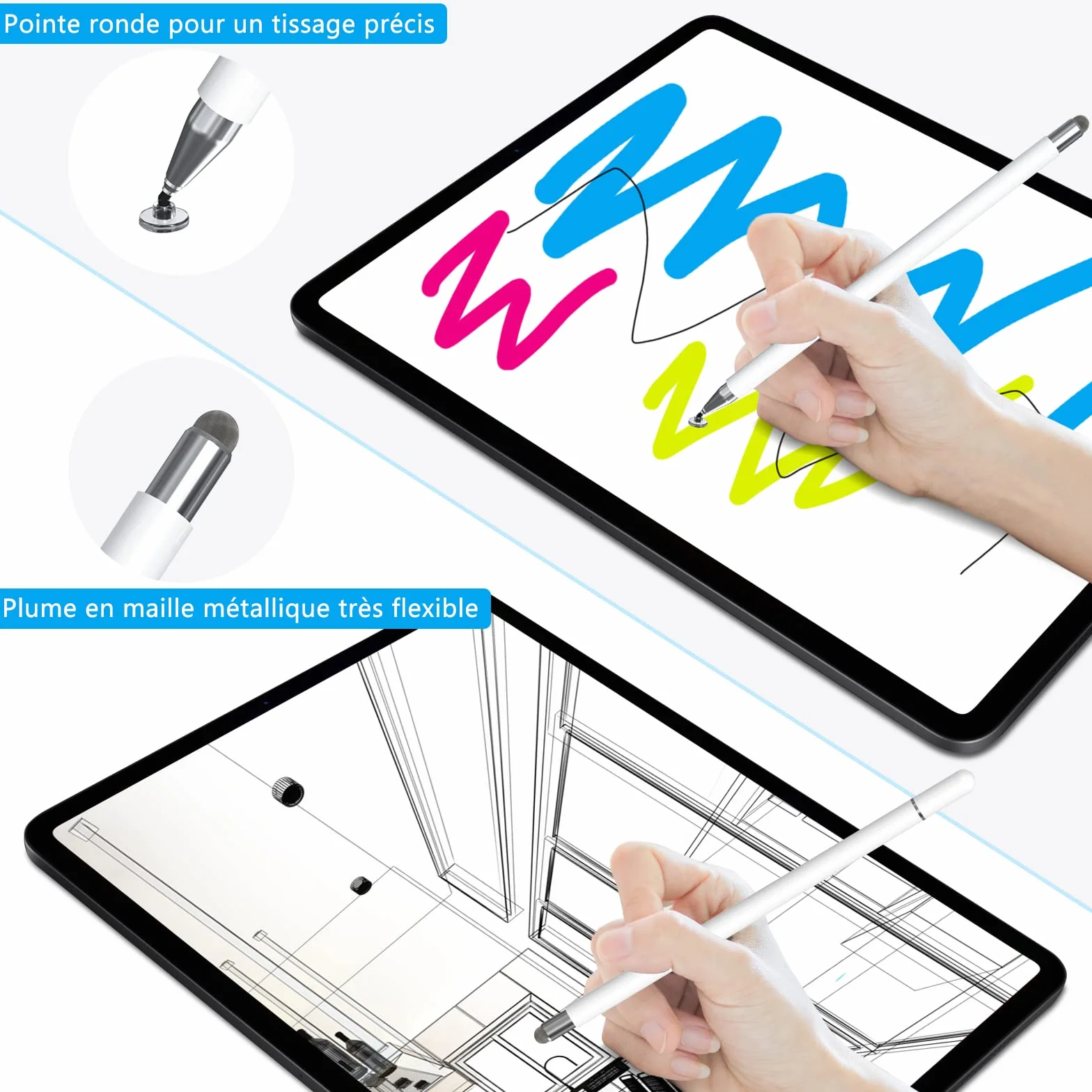 Stylet Tablette, 2 en 1 Stylet Tactile Pencil Compatible avec Toutes Les Tablettes et Smartphones, iPhone, iPad, Samsung, Lenovo, Surface, Huawei, Xiaomi, Android, iOS, etc.