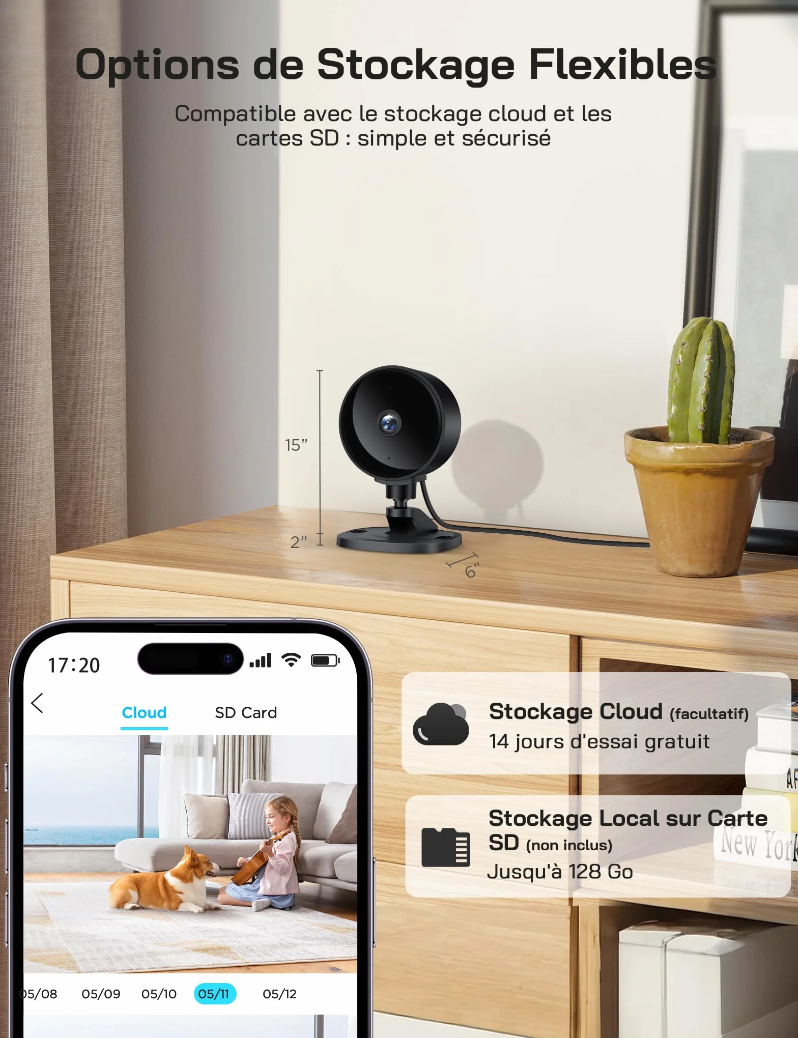 WOLFANG Caméra Intérieure sans Fil 1080P, Caméra WiFi avec Vision Nocturne, Détection de Mouvement, Audio Bidirectionnel, Compatible Alexa & Google Home, WiFi 2,4 GHz Uniquement