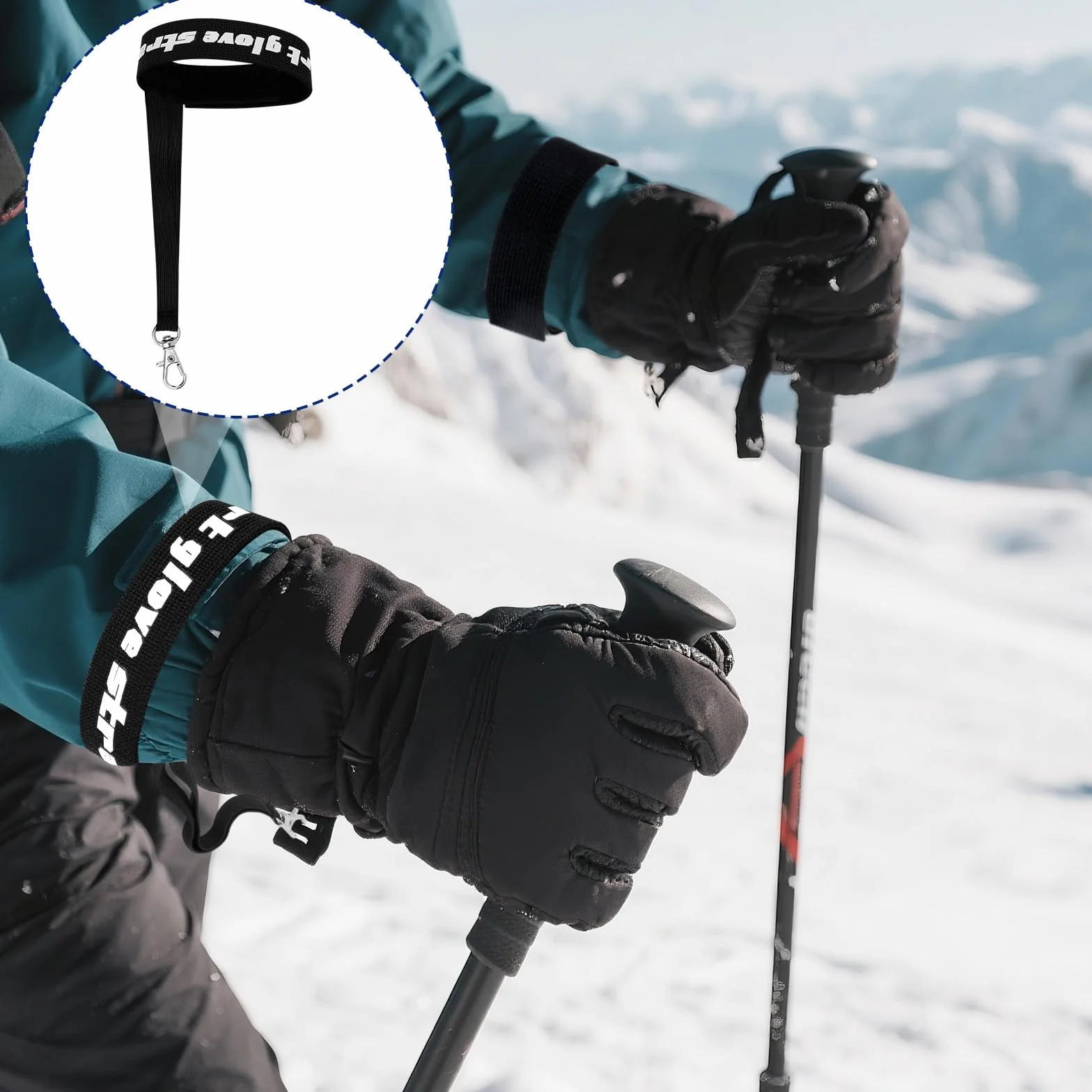 Gants Sport Sangles Sécurité Élastique avec Pinces Métalliques Anti-Perte pour Ski Snowboard Alpinisme
