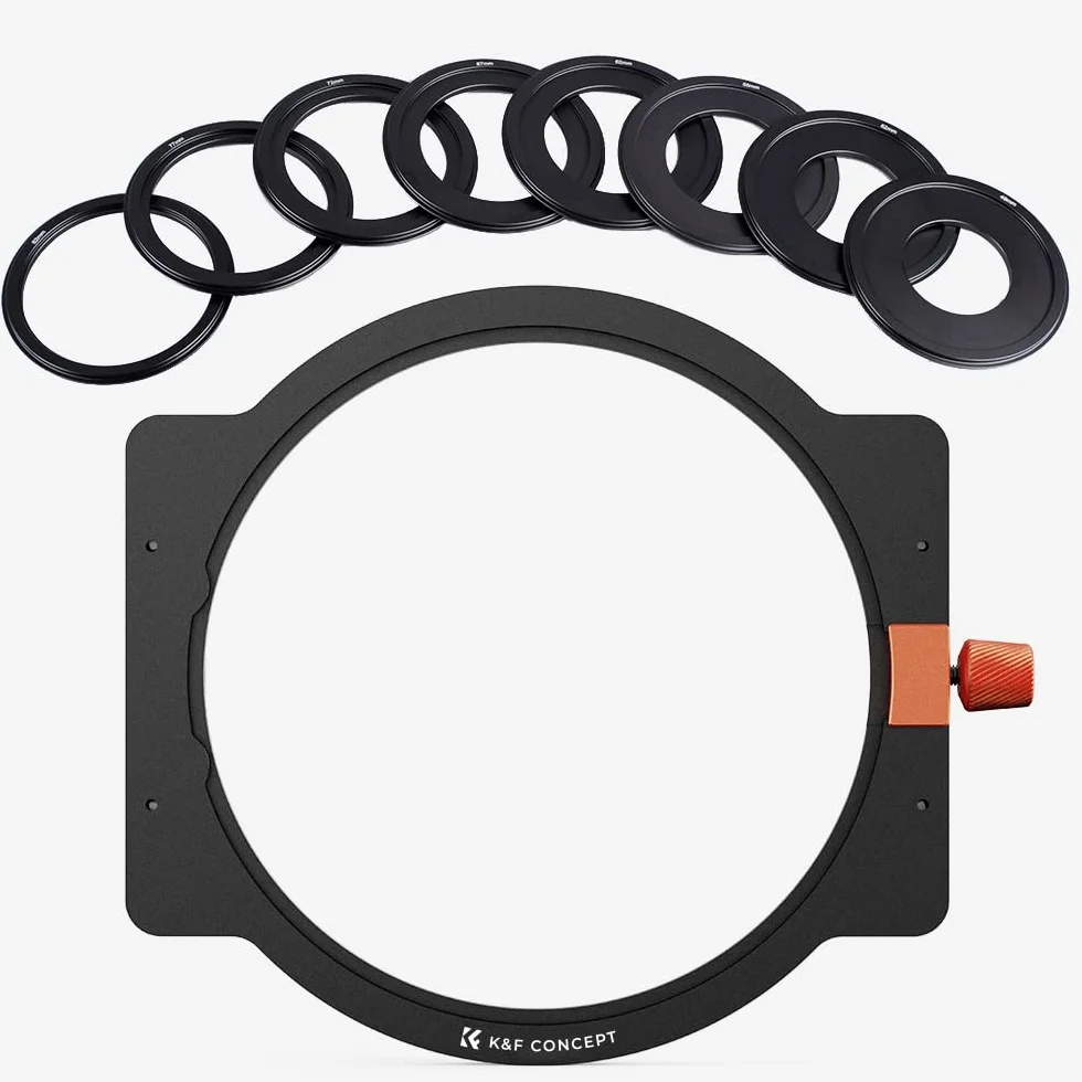 K&F Concept Porte Filtre Système 100mm en Aluminium au Grand Angle et 8 Bagues Adaptateurs Inclus pour Objectif Appareil Photo
