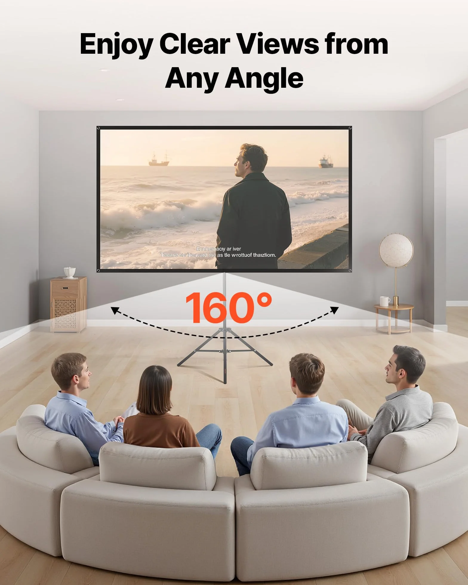 VEVOR Écran de Projection Trépied 203,2 cm Portable Infroissable 160° 16:9 4K HD