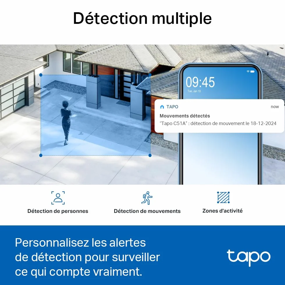 Tapo C510W 2K Caméra de Surveillance WiFi Extérieur 360° Vision Nocturne Couleur IP65