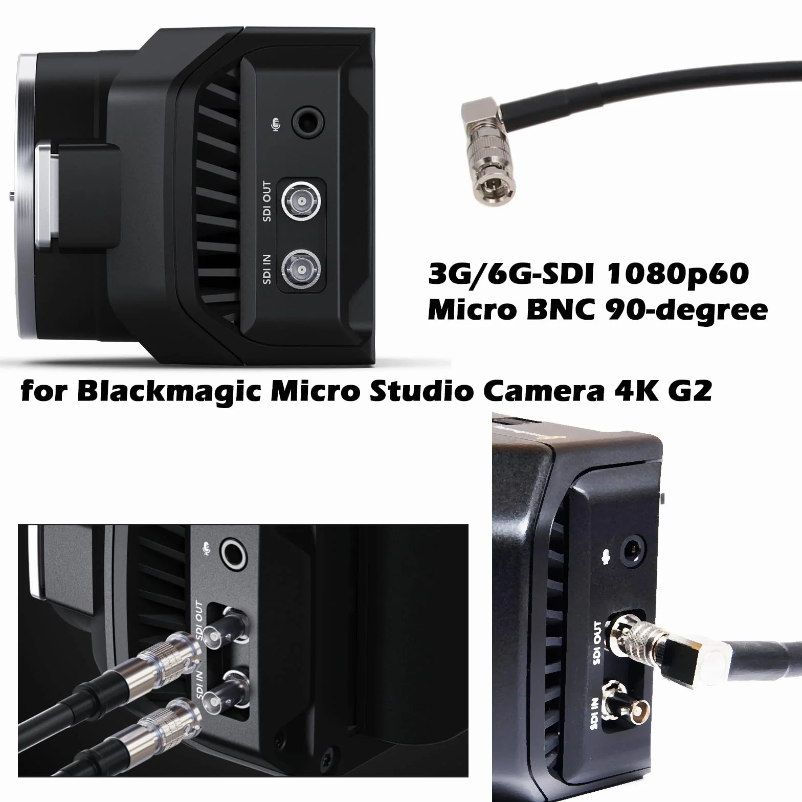 HangTon Câble vidéo HD Micro BNC vers BNC 6G SDI à angle droit haute densité pour Blackmagic Video Assist 4K Moniteur DJI Lightbridge 2 30 cm