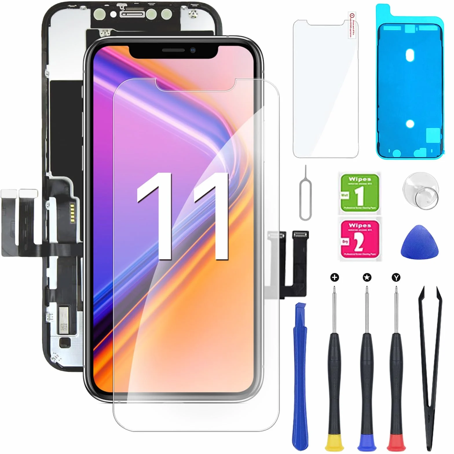 Écran pour iPhone 11 Noir 6.1 Pouces - Écran Tactile Digitizer Assembly avec Kit de Réparation Complet et Protecteur d'Écran