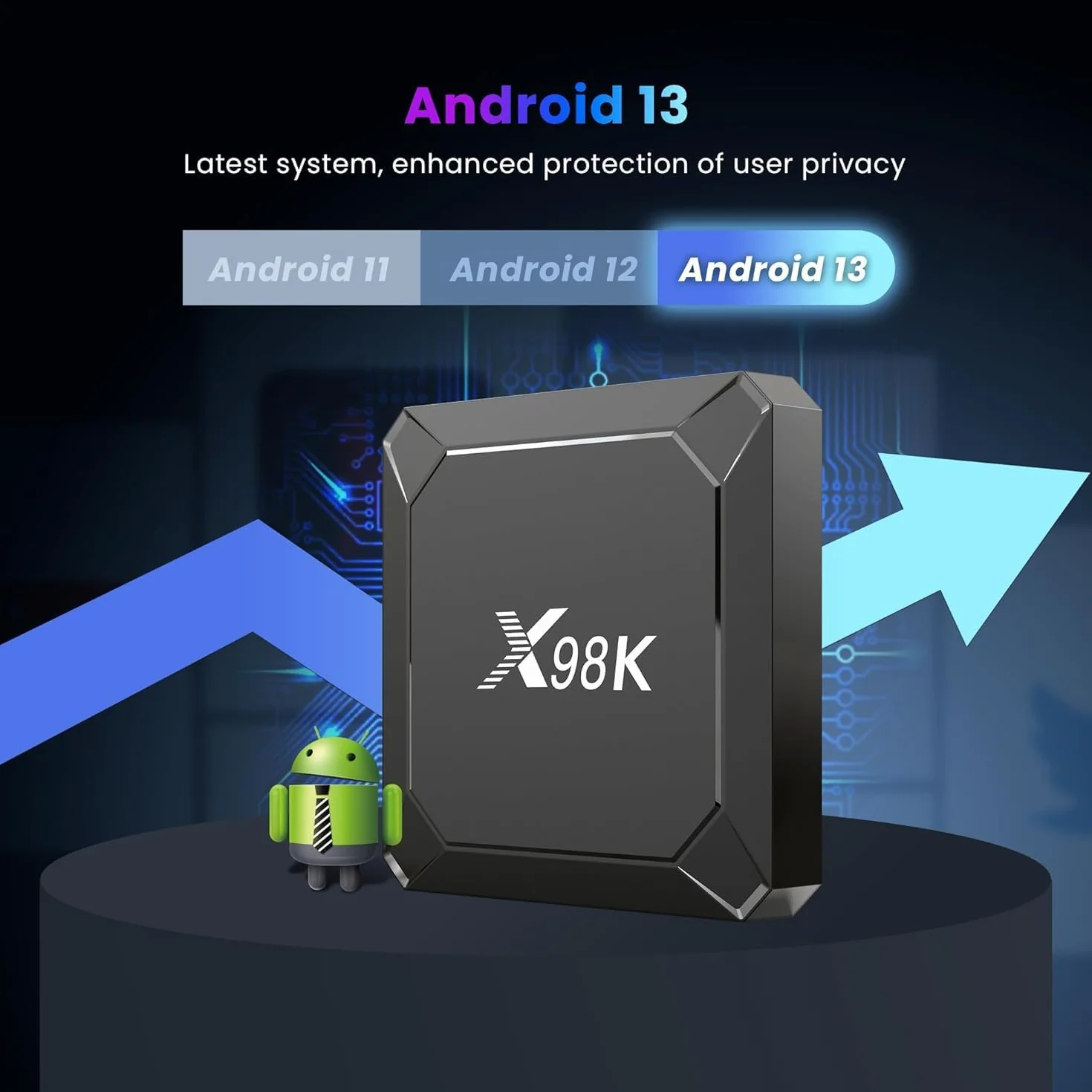 Boîtier TV Android 13.0 Android TV Box X98K 4GB RAM 32GB ROM RK3528A CPU Quad Core Arm Cortex A53 Android Box Support 2.4/5.0GHz WiFi6 BT5.X 4K 100M Ethernet USB 3.0/2.0 TV Box Android