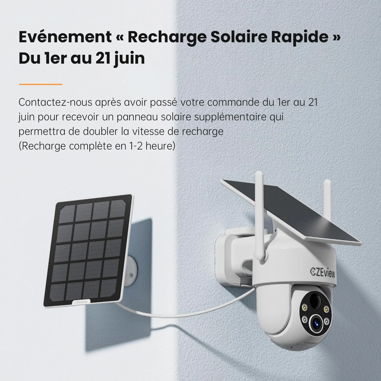 CZEview 2K/4K Camera Surveillance WiFi Extérieure Solaire sans Fil, System d'Alarme, 360° Caméra Exterieure Batterie, Détection Mouvement, Vision Nocturne en Couleur (Blanche, 2k)