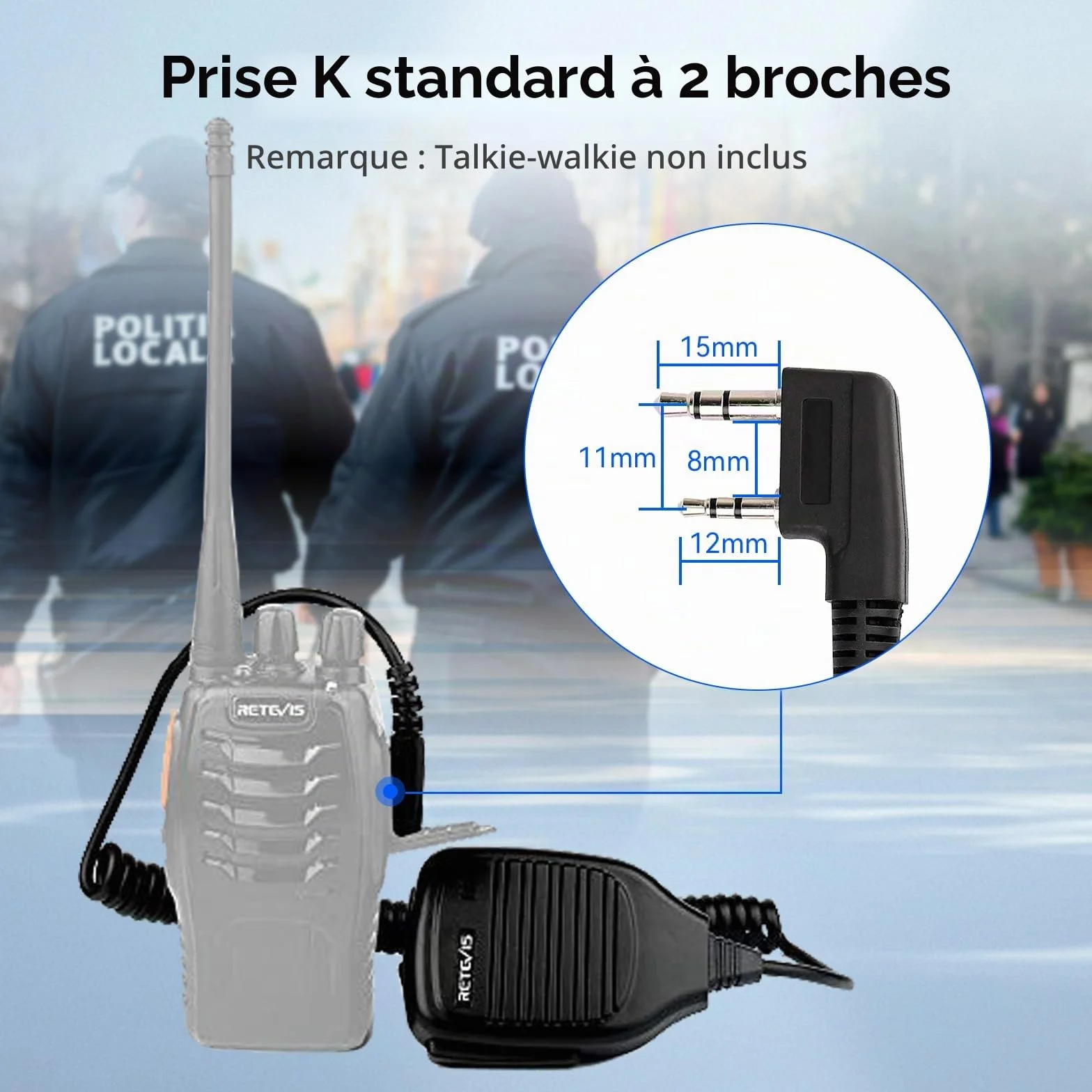 Retevis Talkie Walkie Micro 2 Broches Haut-Parleur Microphone Compatible avec Baofeng UV-5R BF-888S BF-88E RT24 RT27 H777 RT668 WOUXUN Kenwood TYT HYT Talkies Walkies pour la Chasse et Le Tir (2 Pcs)