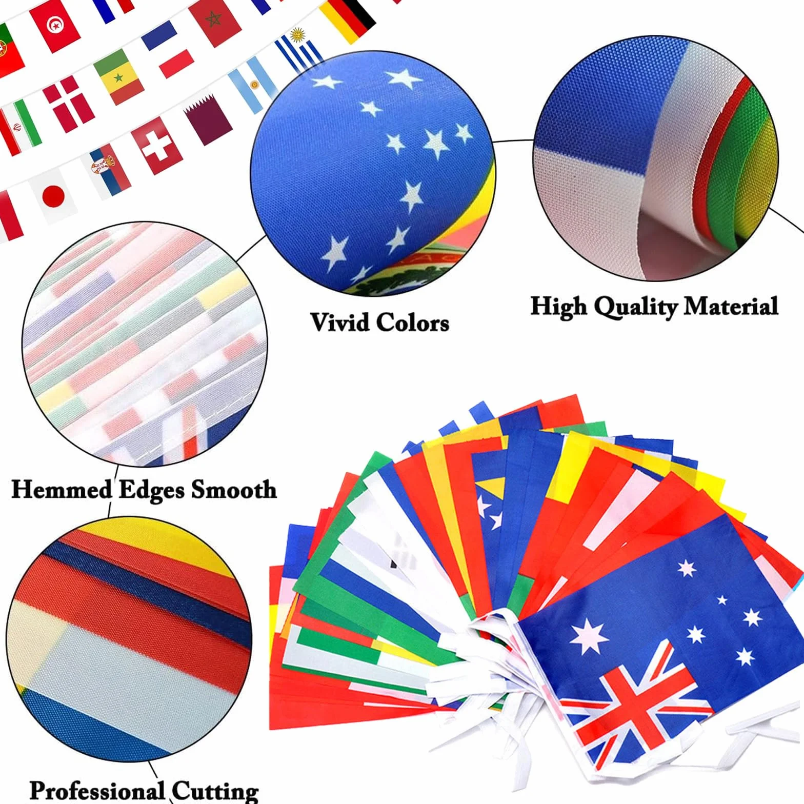 Guirlande Fanions 32 Pays 10m Drapeaux 20x10cm Double Face Bannière Football 2026