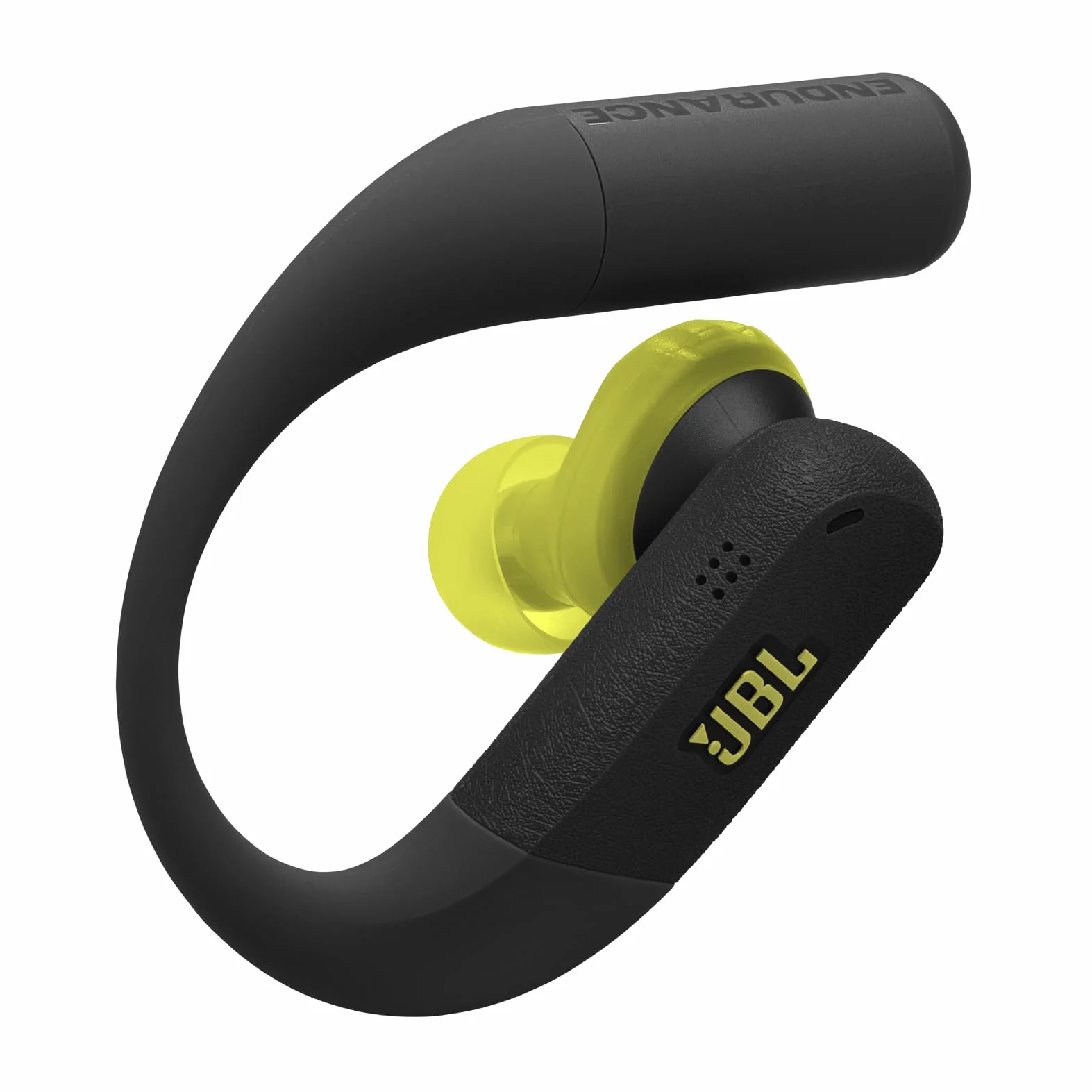 Écouteurs de sport sans fil JBLEndurance Peak4 à réduction de bruit intra-auriculaire BT, 48hrs d'autonomie, TwistLock Secure Fit, étanche à l’eau et à la poussière IP68,son JBL Pure Bass, noir/citron