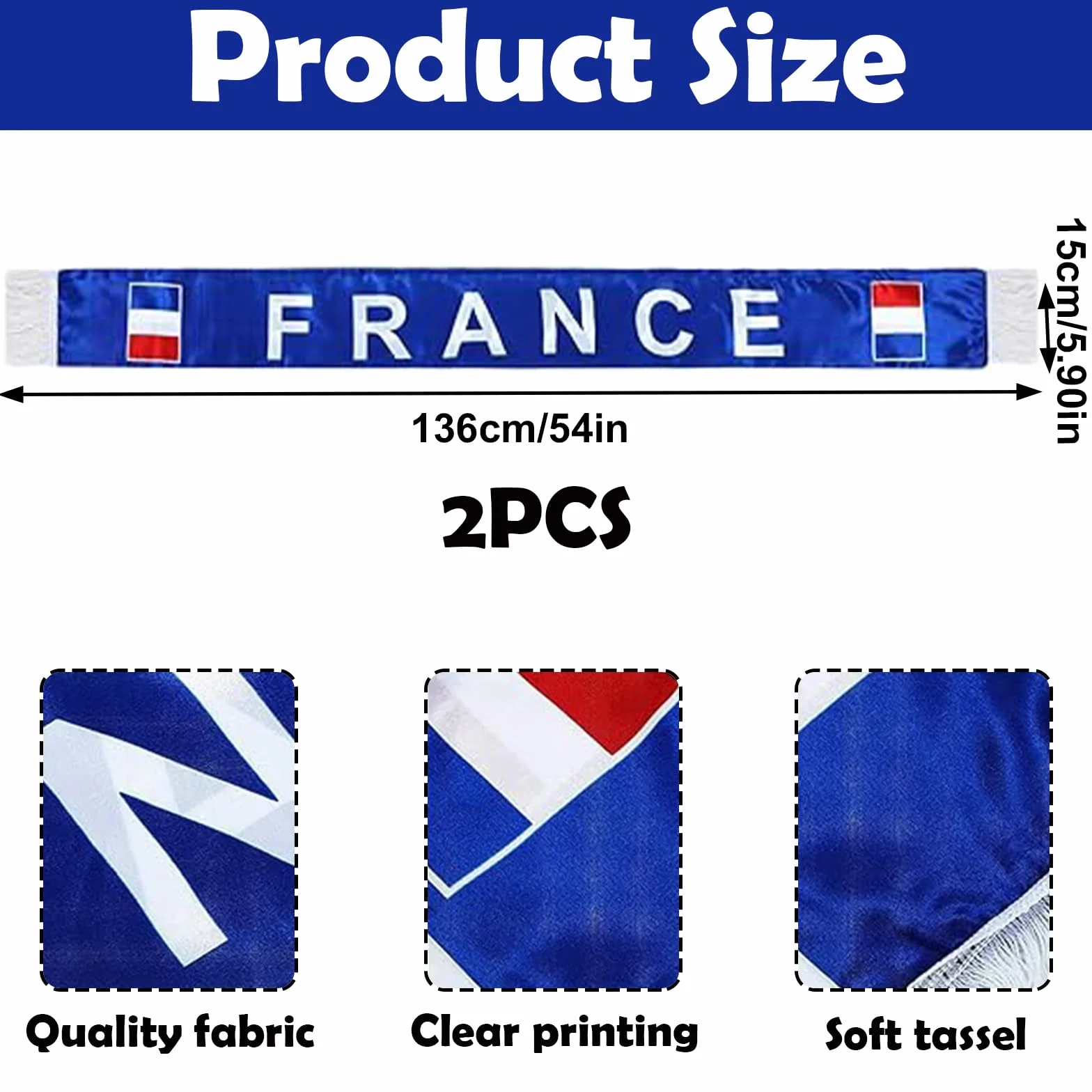 YESAH Écharpe de Supporter France Coupe du Monde 2026, Polyester Recto Verso Drapeau