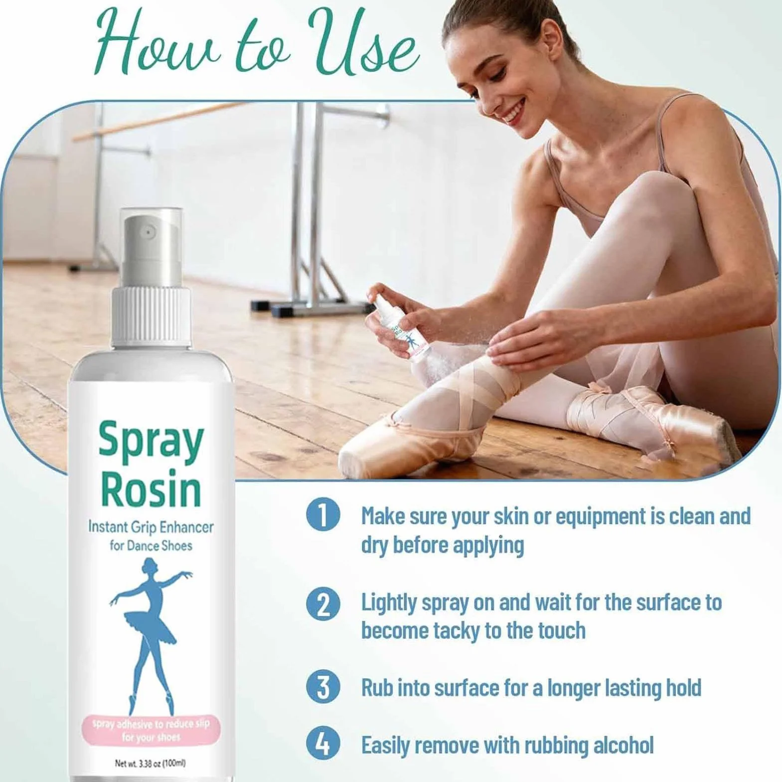 Spray Colophane Antidérapant 100 ML pour Danseurs - Renfort Adhérence Chaussons Danse Portable Longue Durée