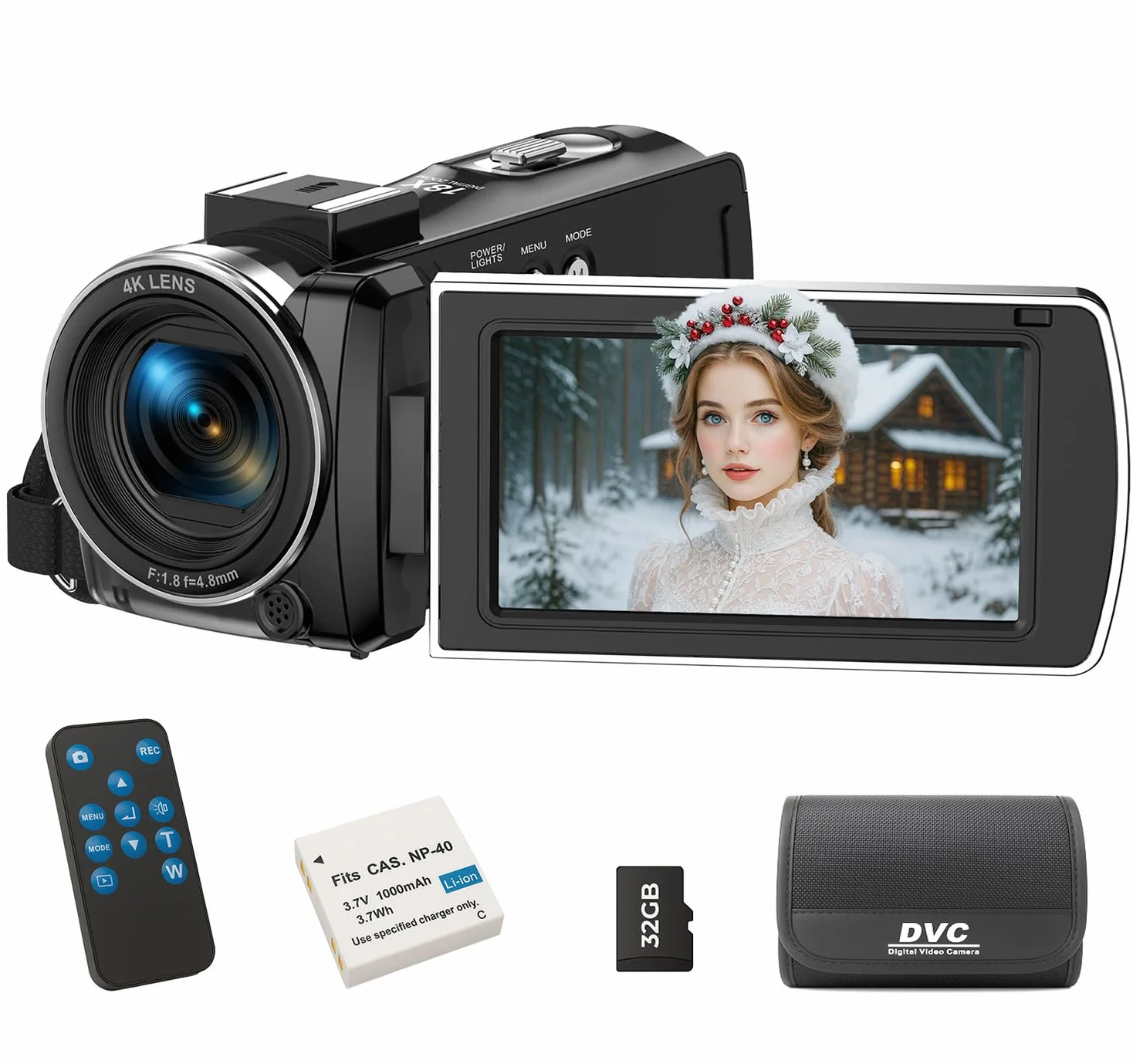 Caméscope 4K 64MP Zoom Numérique 18X Camescope Numerique, 3" Écran Rotatif 270° Vlogging Camera avec Télécommande, Batterie et Carte SD 32Go