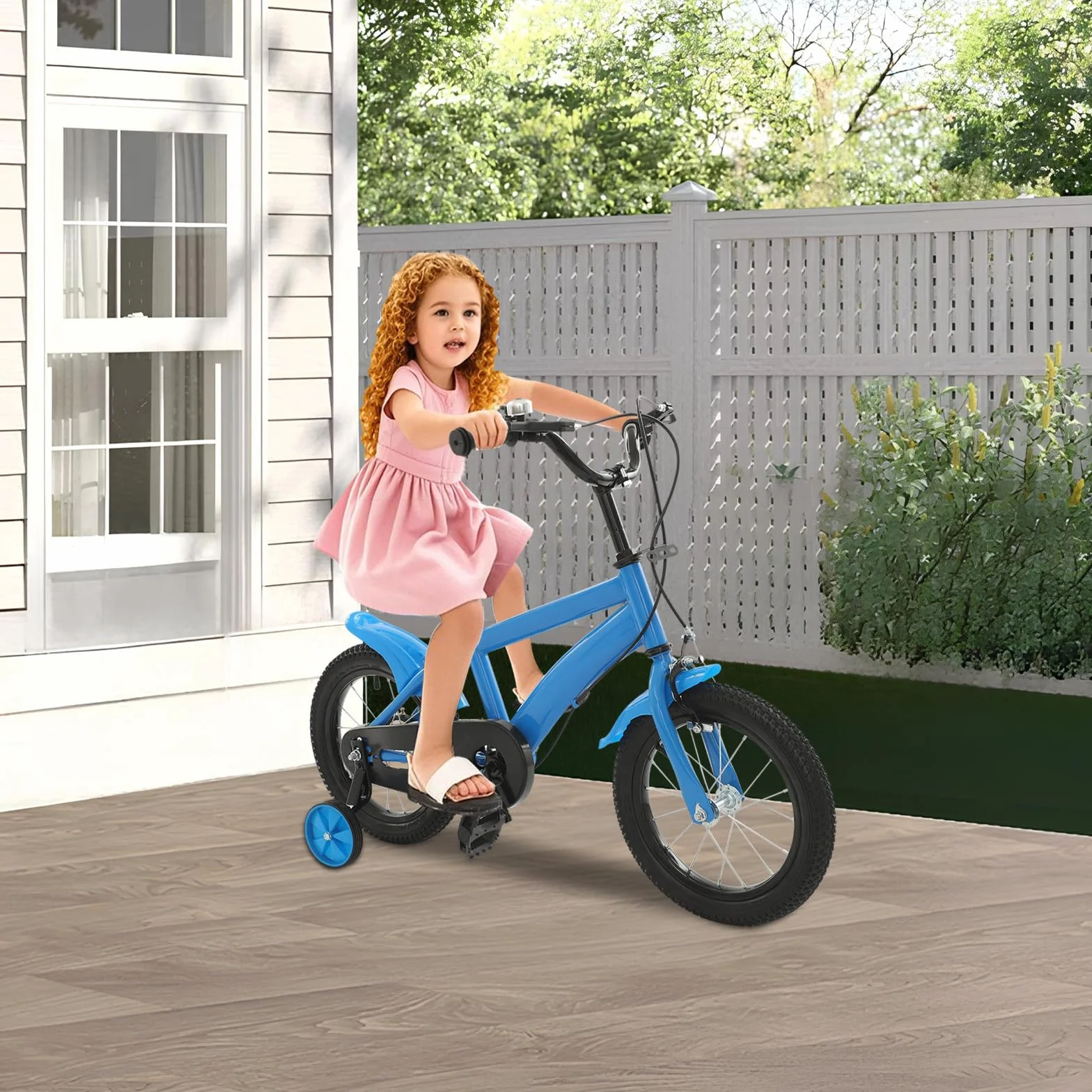 Vélo Enfant 14 Pouces Réglable Acier Carbone Garçon Fille Roues Stabilisatrices 3-6 Ans