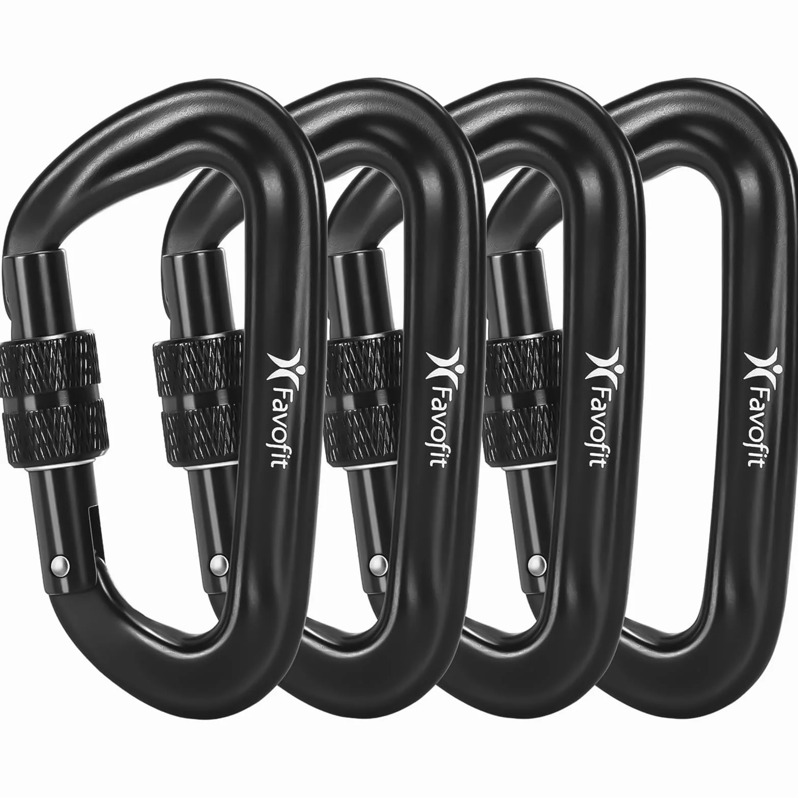 Favofit Mousquetons verrouillables 12KN (1200 kg) paquet de 4 Noir