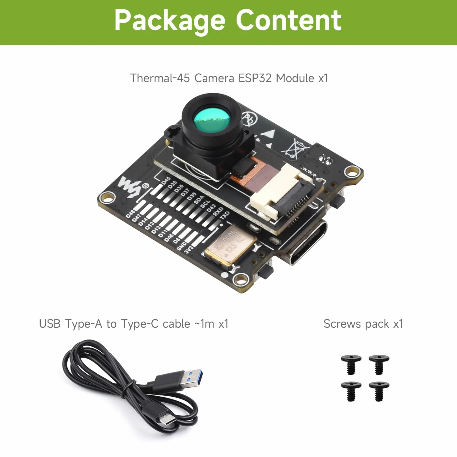 Waveshare ESP32-S3 Infrared Wireless IR Thermal Imaging Camera Module, Type-C Port, 80x62 Array Pixels Basic Version 45 ° Field of View Angle