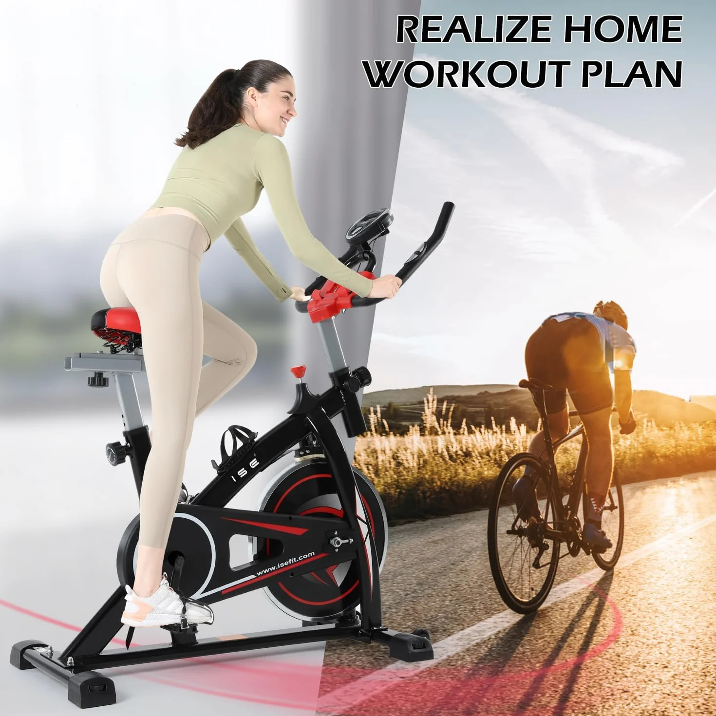 ISE Velo Appartement Volant d'Inertie 13KG Cardio Silencieux Réglable en Hauteur