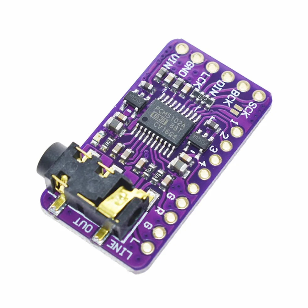 PCM5102 Module de décodeur DAC Interface I2S GY-PCM5102 Carte de lecteur au format PHAT Convertisseur numérique-analogique Module vocal pour Arduino avec câble audio 3,5 mm, câble Jumper