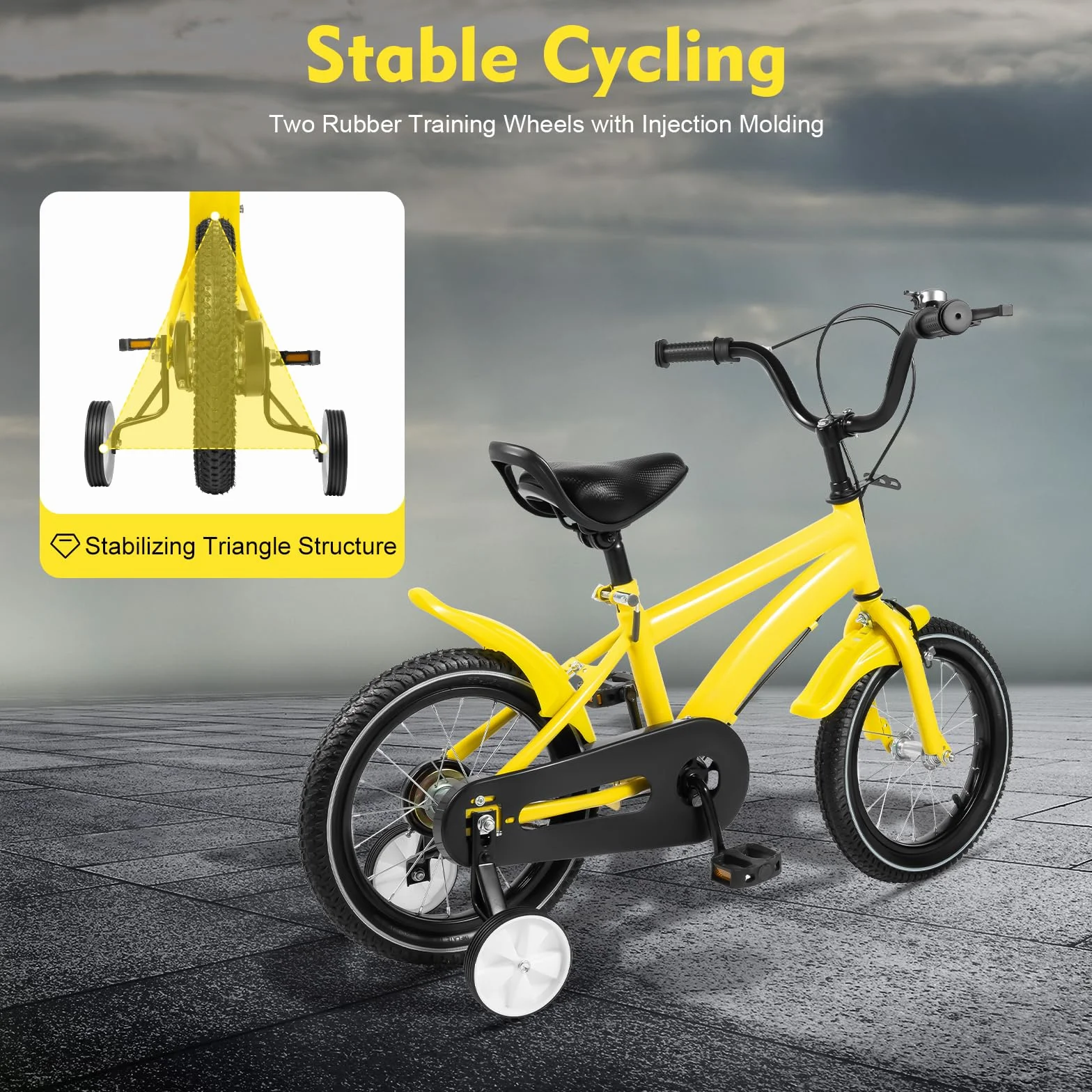 Vélo enfant 14 pouces roues stabilisatrices béquille siège réglable 55-66 cm