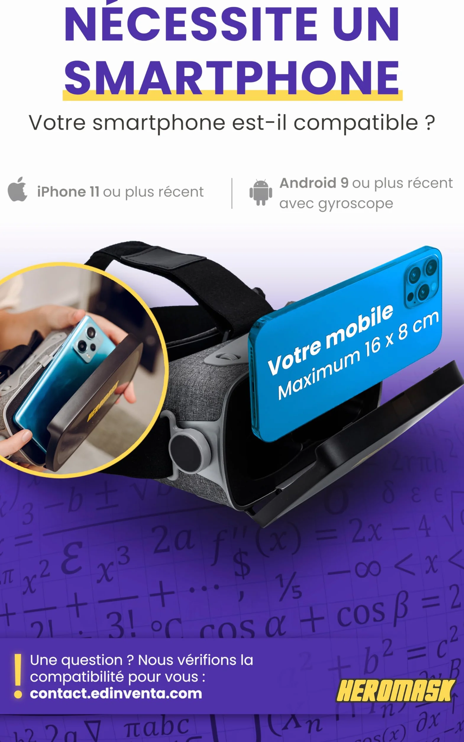 HeroMask Casque VR Réalité Virtuelle Enfant 5-12 Ans Jeux Maths Tables Multiplication Addition Calcul Mental