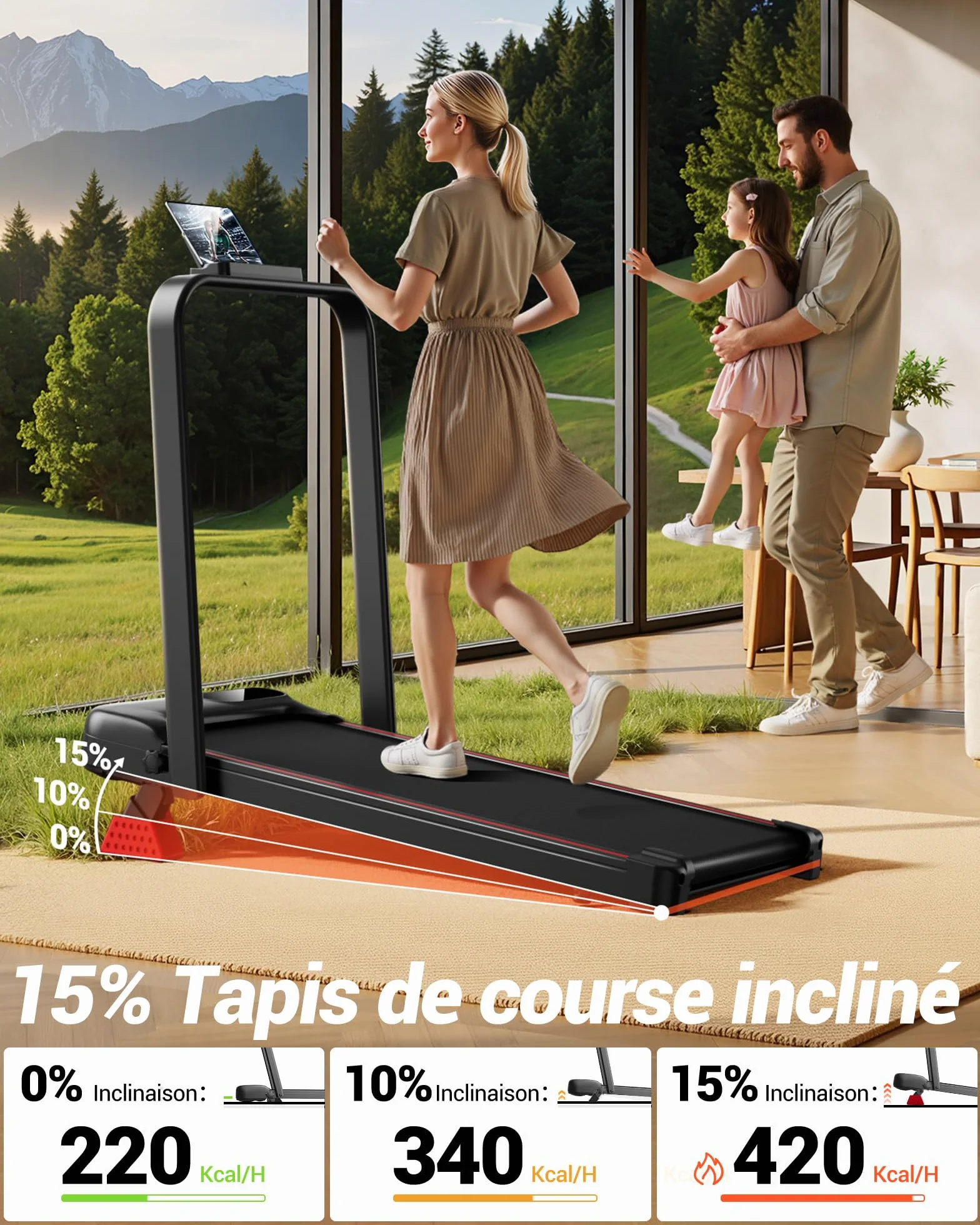 UMAY Tapis de Course Pliable Inclinable 15% 6 en 1 136KG