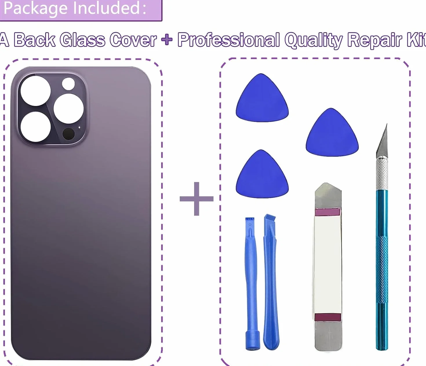 14 Pro Max Verre arrière de Rechange pour iPhone 14 Pro Max 6,7" avec kit d'outils Repar(Violet foncé)