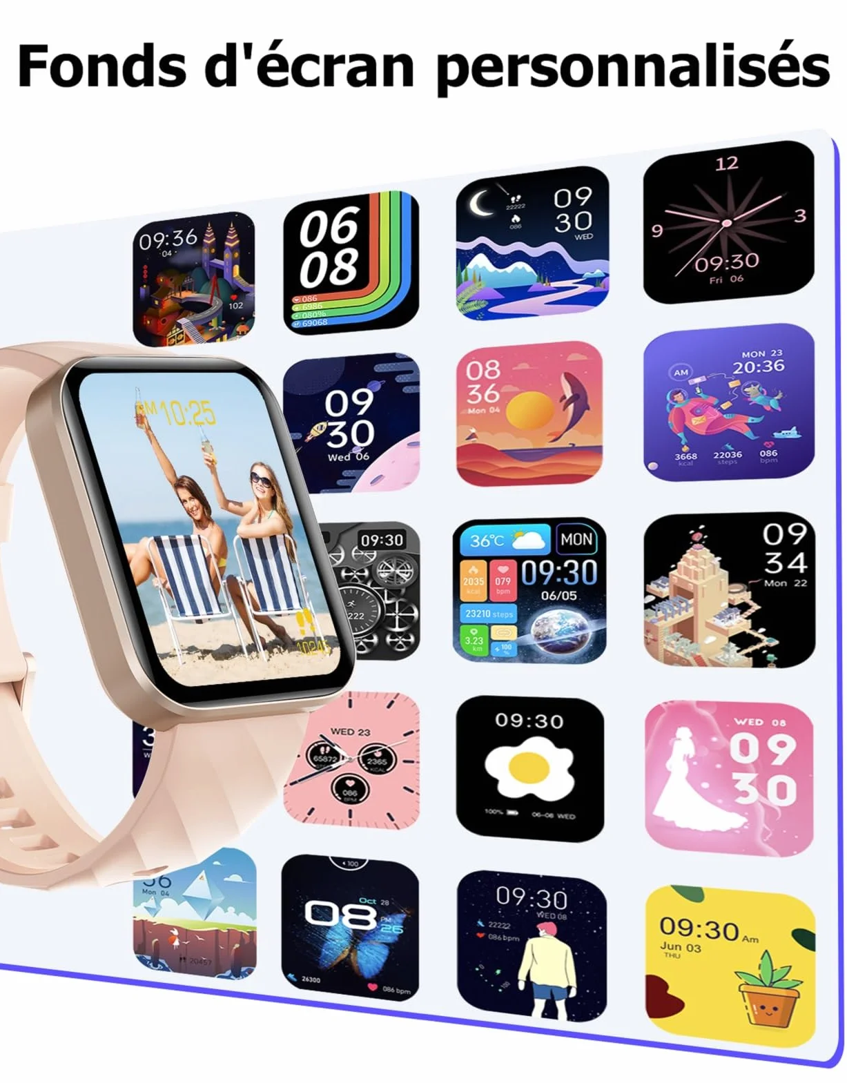 Montre Connectée Femme Appel Bluetooth Podometre Cardiofrequencemetre Oxymetre Montre Sport Etanche IP68 Cycle Menstruel Suivi Sommeil Calories Notification pour Samsung iPhone Xiaomi Android iOS Rose