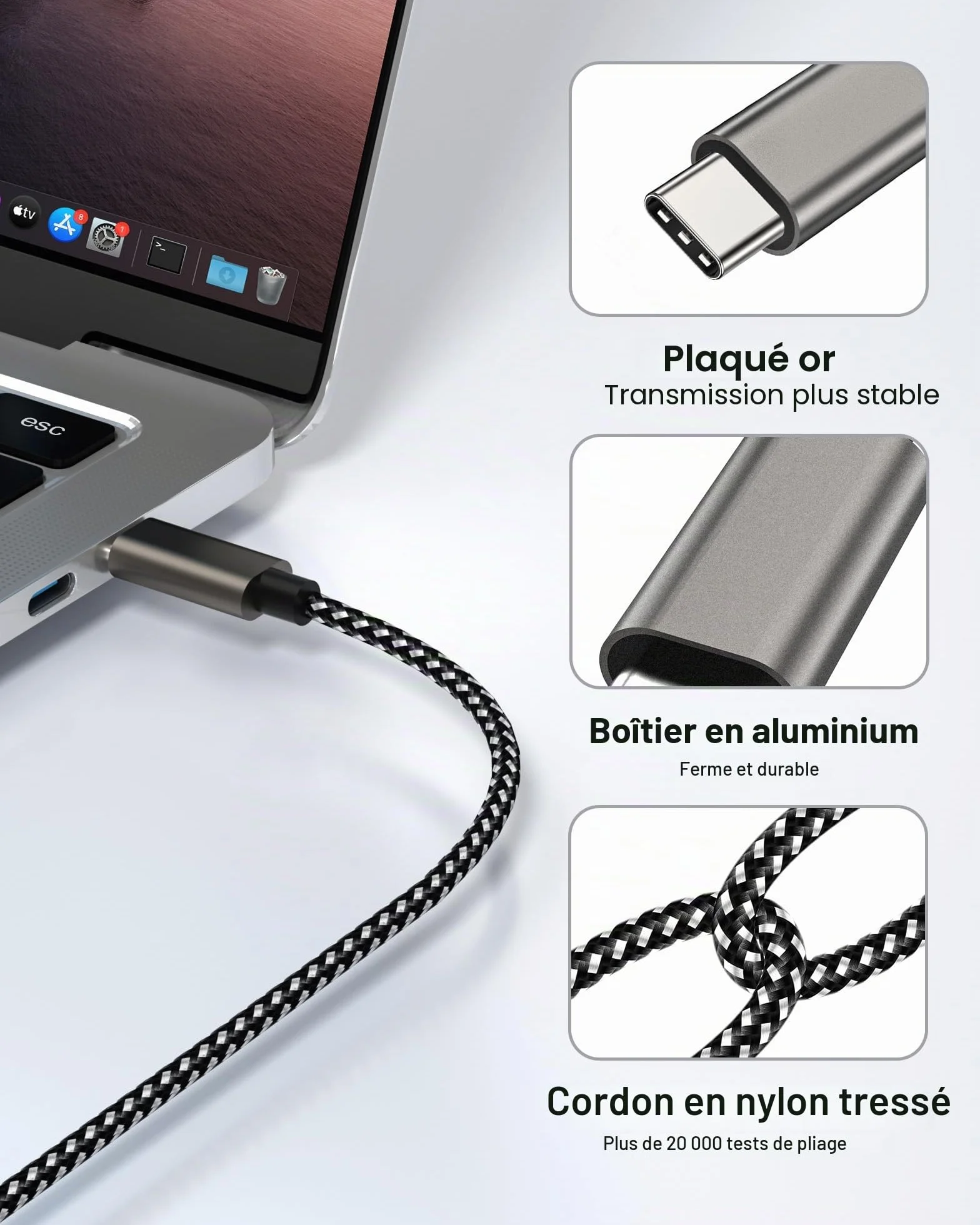 Cable USB C vers HDMI 2M, Câble Type C vers HDMI 4K, Thunderbolt 4/3 Compatible pour MacBook Pro, iPad Pro, Galaxy S23