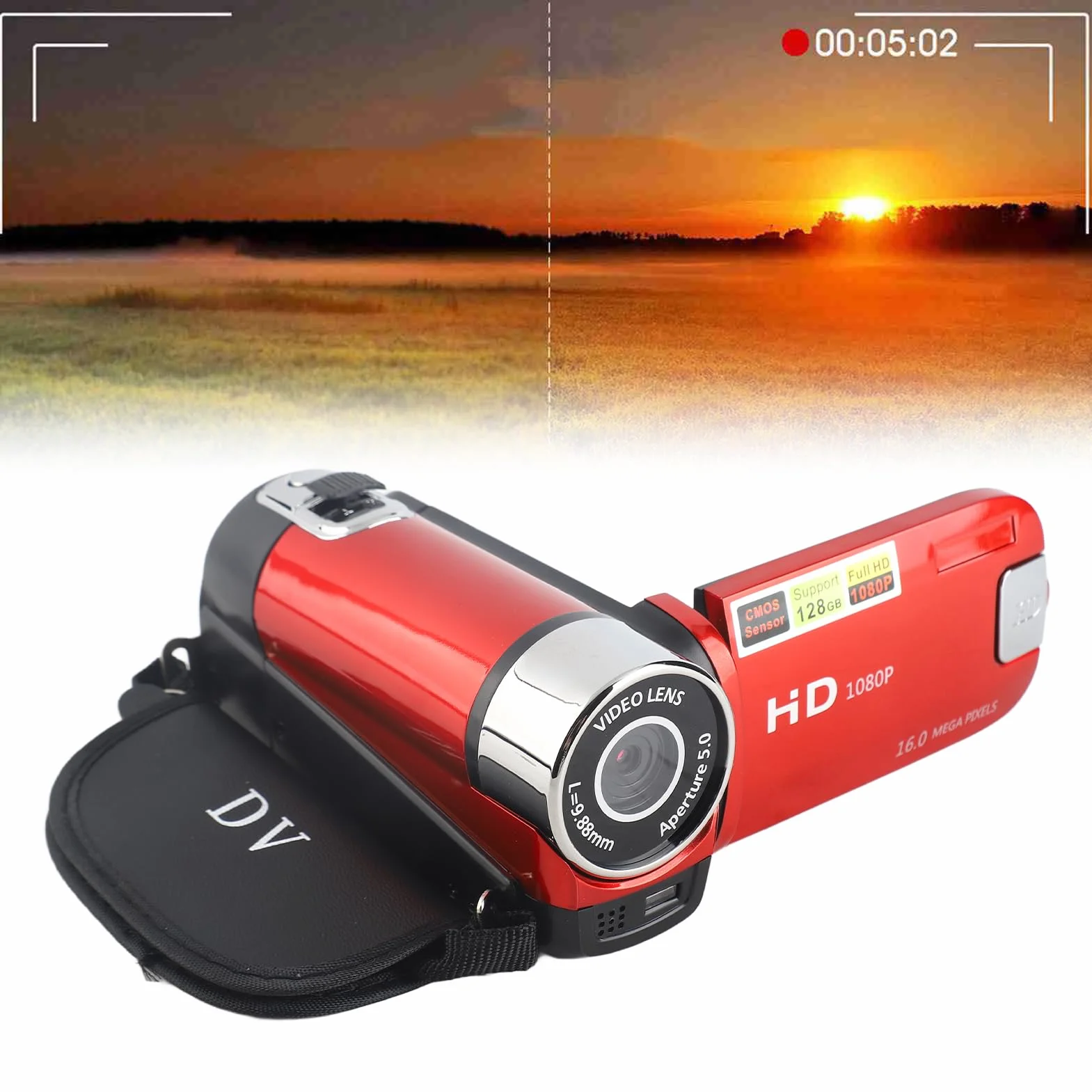 Qiilu Caméscope numérique, COMS Rotation Full HD 270 ° 1080P 16X Haute définition Caméra vidéo DV Photo et Caméscopes numérique pour Enfants/Adolescents/Élèves/Débutants/Les