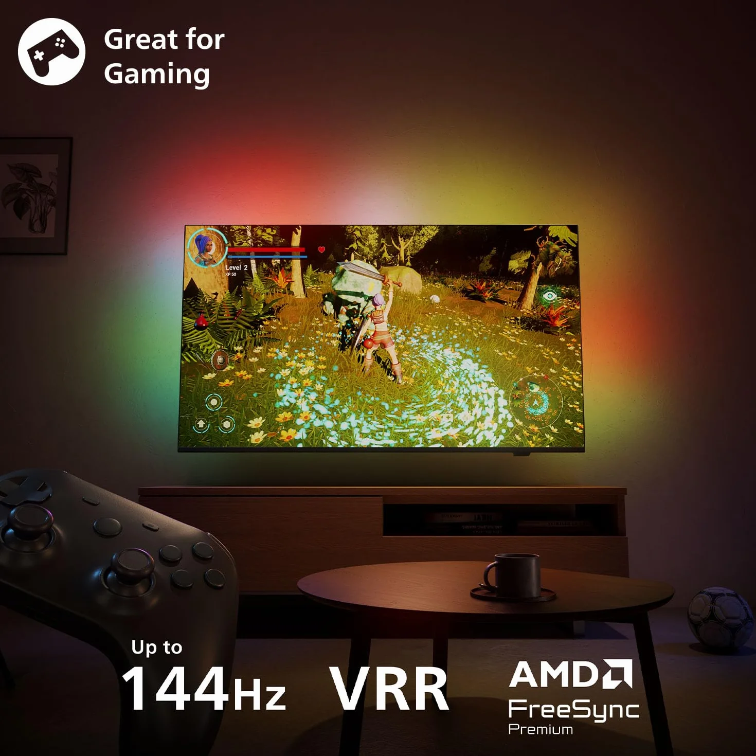 PHILIPS Ambilight 55MLED910 'The Xtra' Mini LED 4K Smart TV - Écran 55 Pouces avec P5 Perfect Picture Engine Ultra HD, Titan OS, Dolby Vision et Son Dolby Atmos