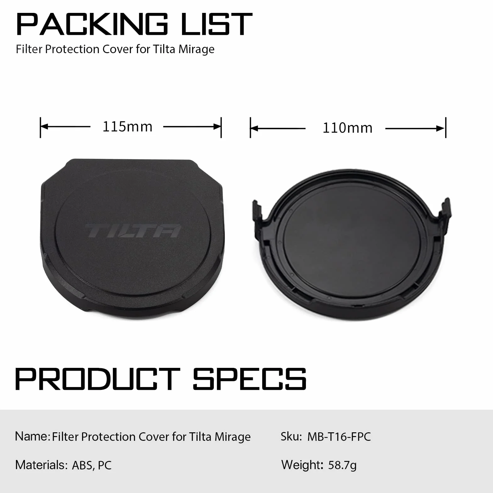Tilta Housse de protection pour filtre Mirage MB-T16-FPC