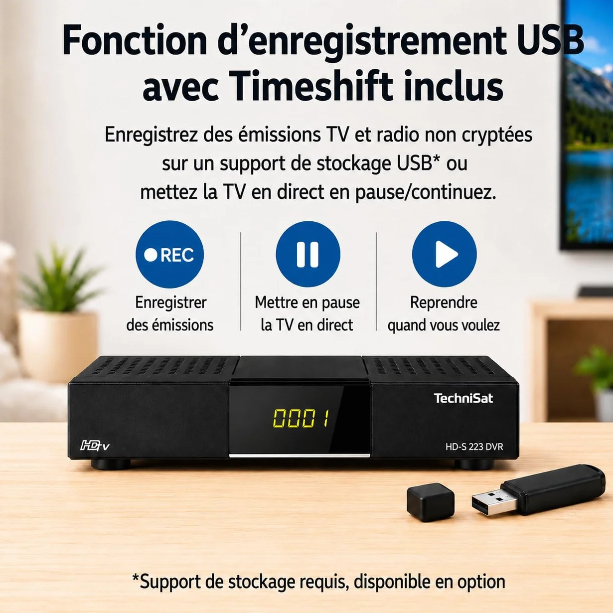 TechniSat HD-S 223 DVR - Récepteur Satellite HD Compact avec Fonction d'enregistrement USB (Sat DVB-S2, HDTV, HDMI, Lecteur multimédia USB, liste de programmes, Mise en Veille, Prise en Charge EPG de
